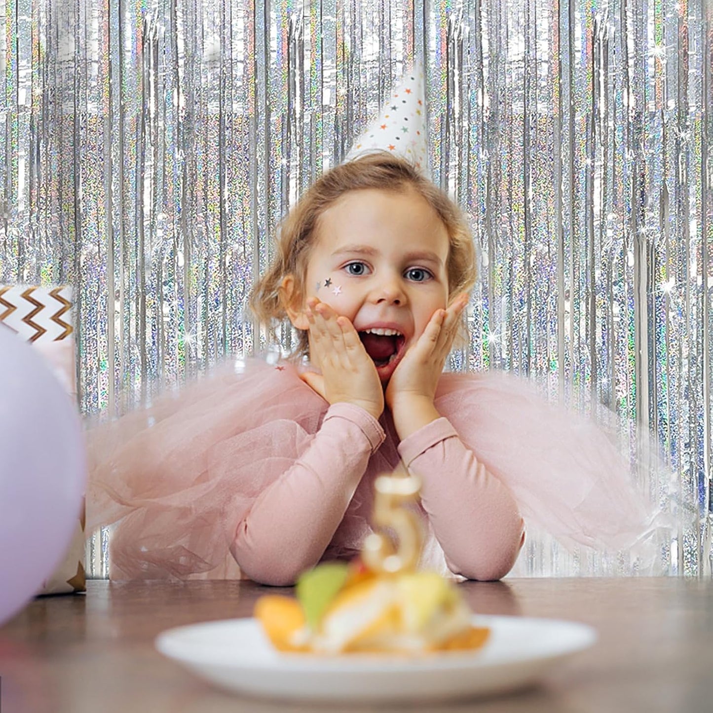 Tinsel Curtain Party Backdrop Silver Birthday Decorations 5 Packs Glitter Foil Fringe Curtain Party Decor Streamers Photo Booth for Birthday Christmas Wedding Halloween Graduation Decorations