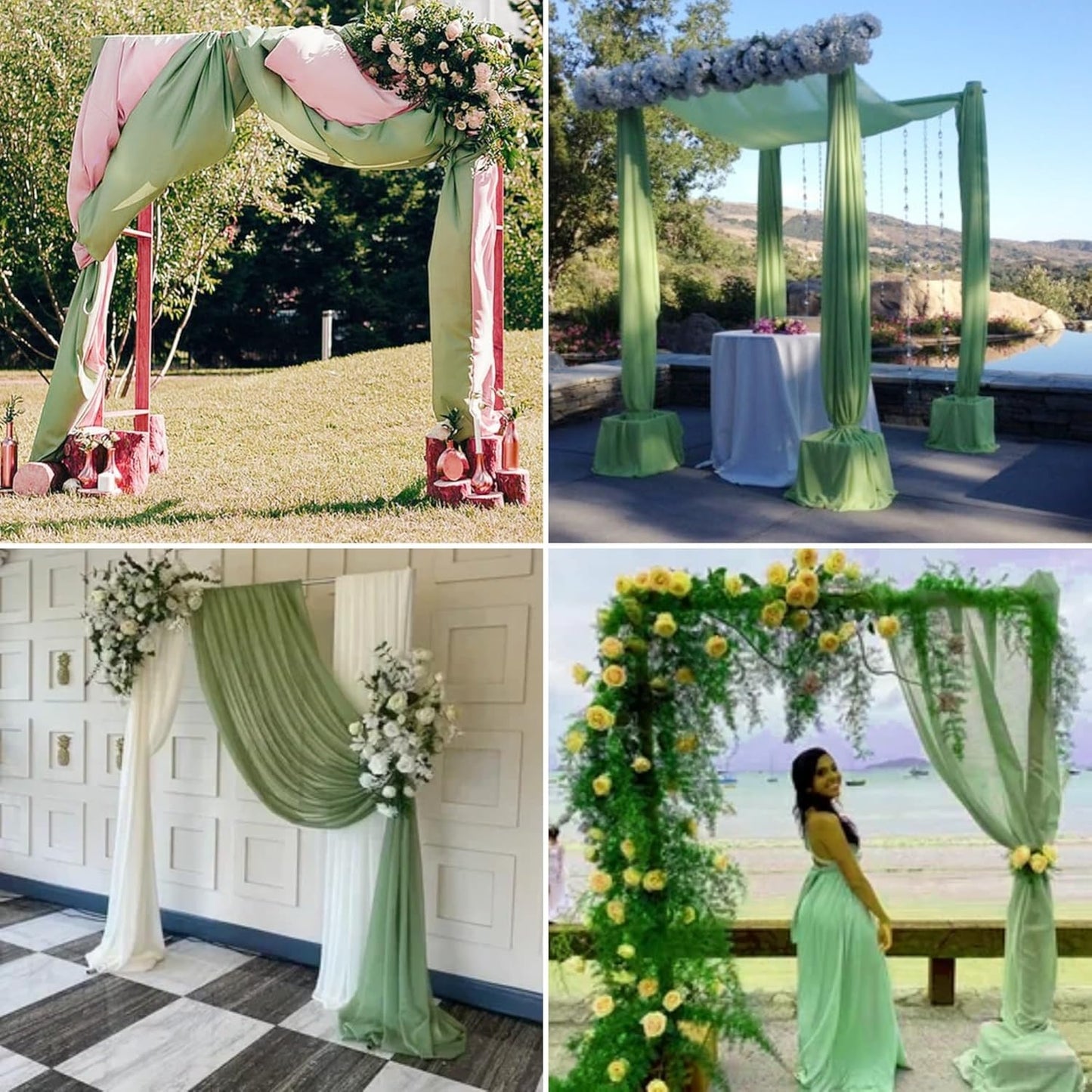 6 Panels Sage Green Wedding Arch Drapery 28" x 20Ft Wedding Arch Draping Fabric Chiffon Fabric Drape Backdrop Curtain for Weddings Party Swag Ceremony Birthday Arbor Drapery Reception Ceiling Décor