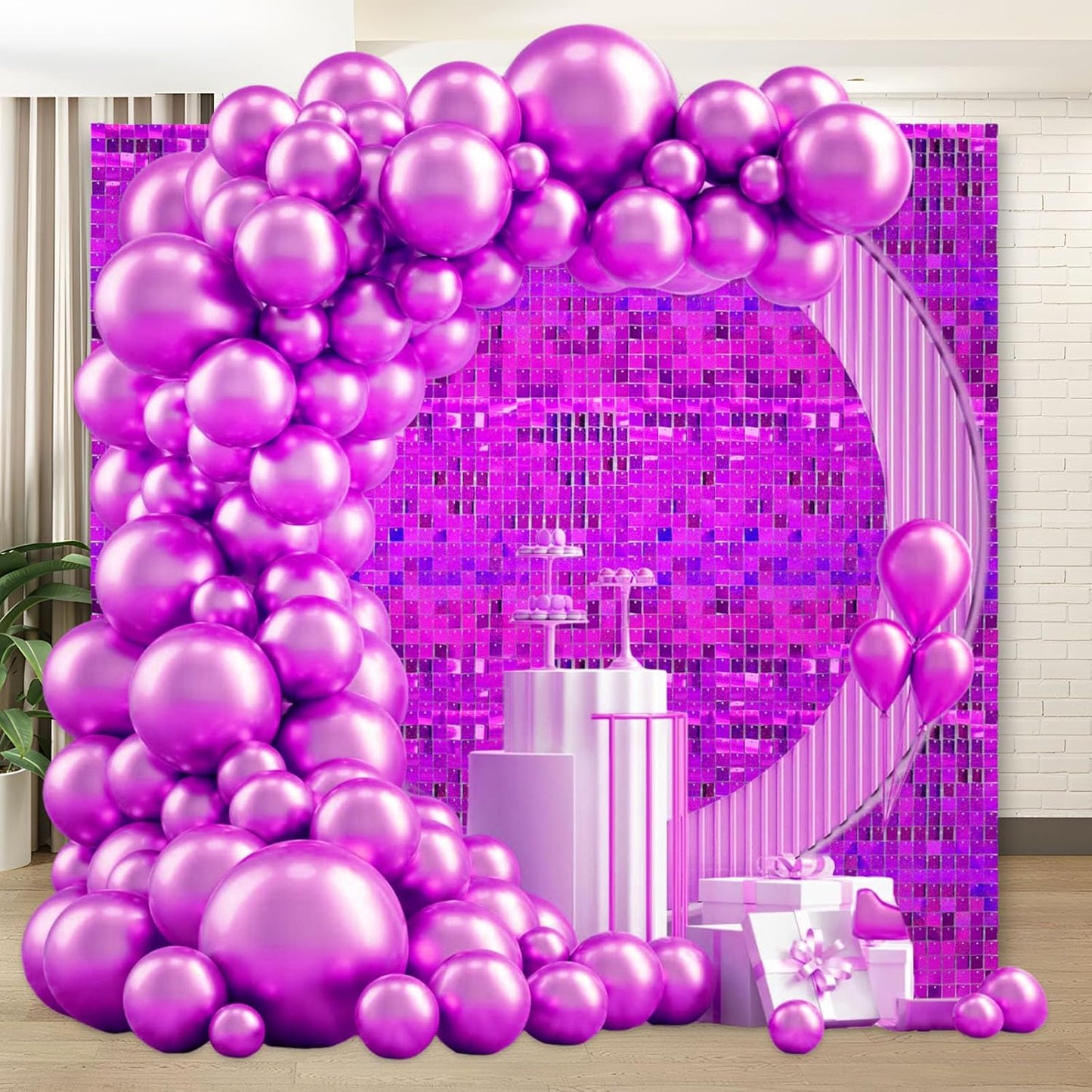12PCS Purple Shimmer Wall Backdrop, Laser Square Sequin Photo Backdrops Panel, Glitter Wall Background for Birthdays, Weddings, Christmas, Engagements, Disco Bachelorette Party Decoration (3FTx4FT)
