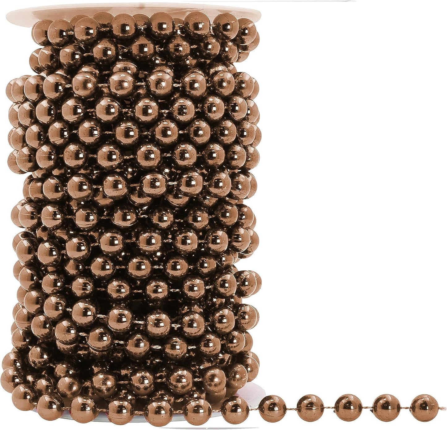 Mandala Crafts 8mm Faux Brown Pearl Beads Roll - 20 Yards Strand of Fake Pearls Chain Garlands Spool String for Christmas Tree, Wedding, Party, Vases, DIY Decoration
