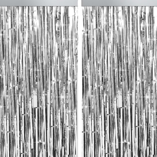 4 Packs Silver Foil Fringe Curtain, Silver Metallic Tinsel Backdrop for Birthday, Wedding, Baby Shower, Engagement, Bachelorette Party, Christmas Holiday Celebration Party Decorations Supplies