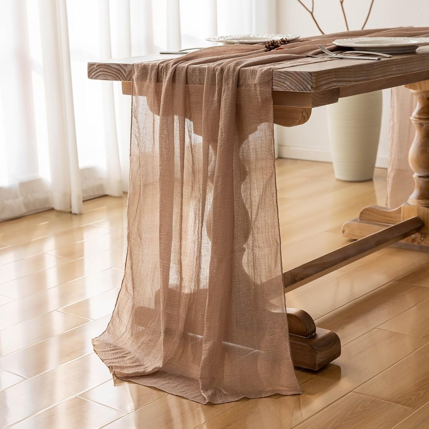 3pcs Nude Gauze Rustic Cheesecloth Table Runner 120 Inch 10 FT for Wedding Baby Shower Bridal Shower Birthday Engagement Garden Outdoor Party Long Sheer Boho Decorations