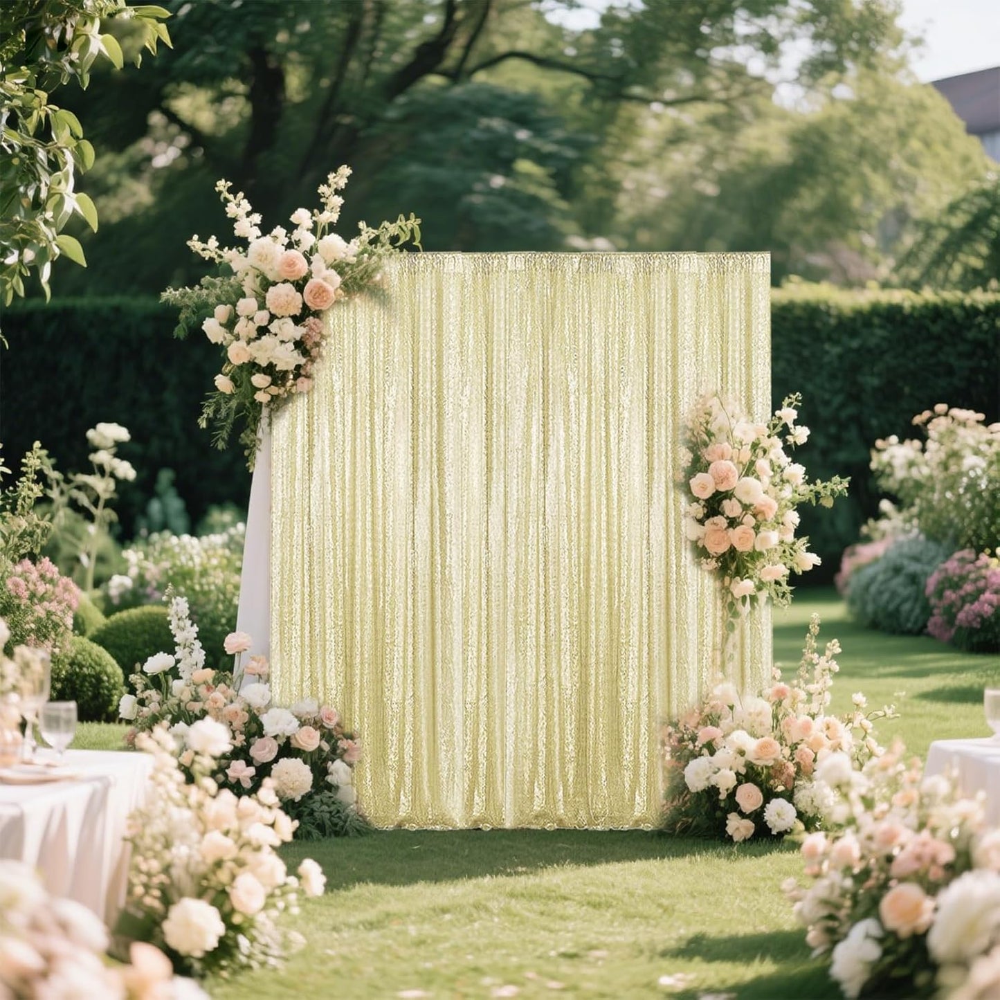 Champagne Sequin Backdrop Curtain 4 Pieces 2FTx8FT Glitter Photography Backdrop for Party Wedding Birthday Christmas Decorations