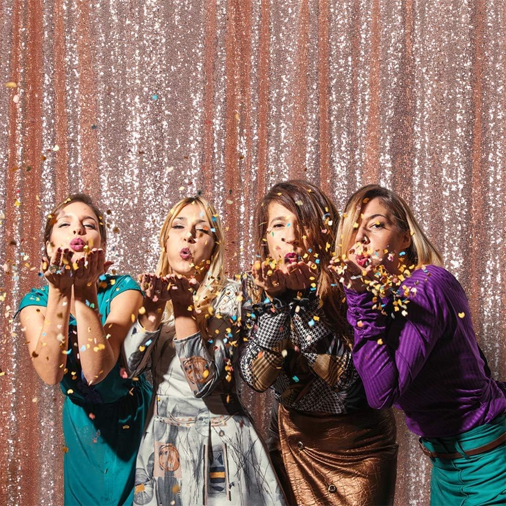 Eternal Beauty Rose Gold Sequin Backdrop, 20x10 Ft Glitter Background Curtains for Shimmer Photography Party Wedding Birthday Back Drop Decor