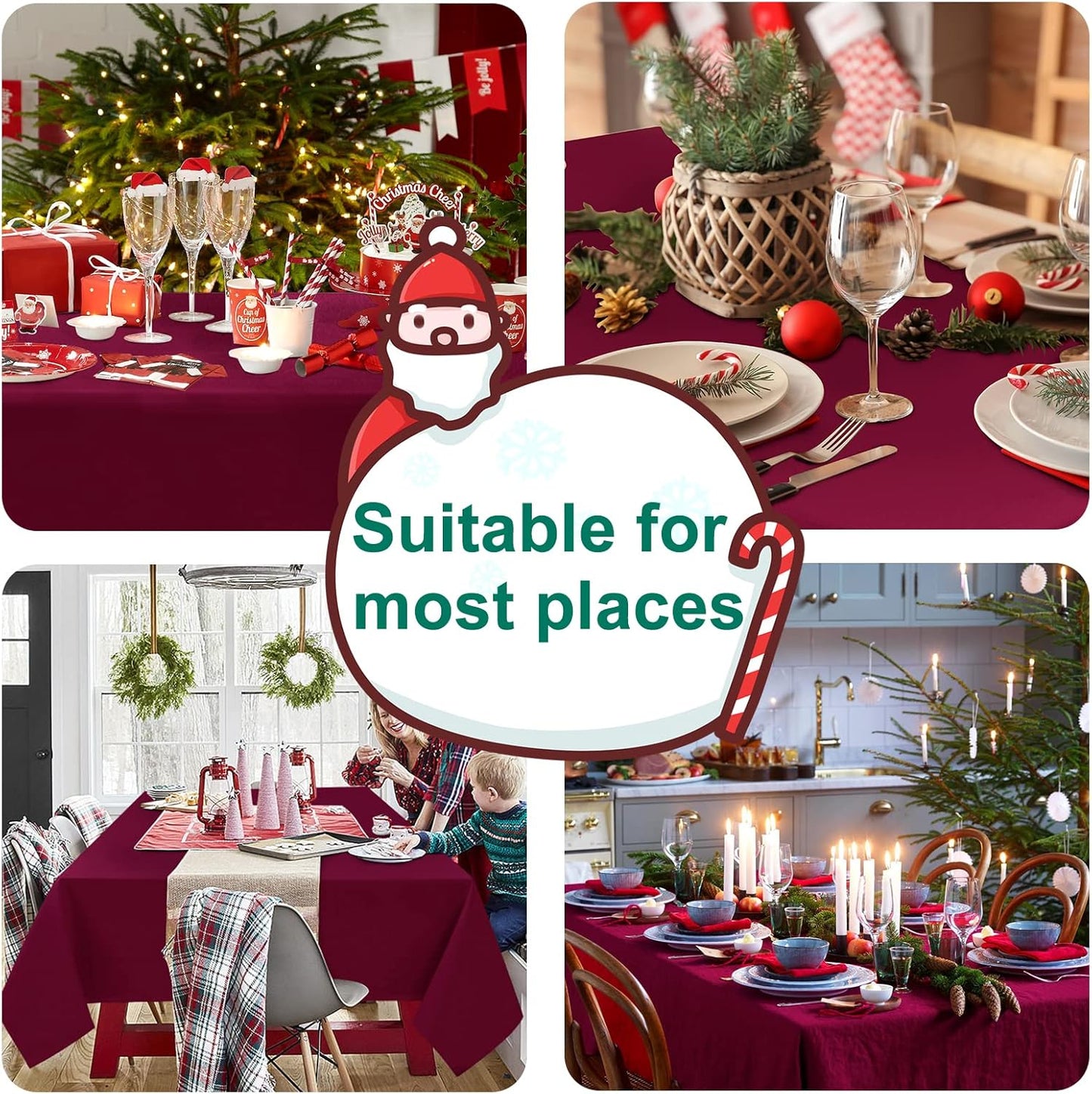 Hiasan Burgundy Tablecloth for Rectangle Tables - Waterproof and Spillproof Washable Fabric Table Cloth for Dining Room Kitchen Party, 52 x 70 Inch