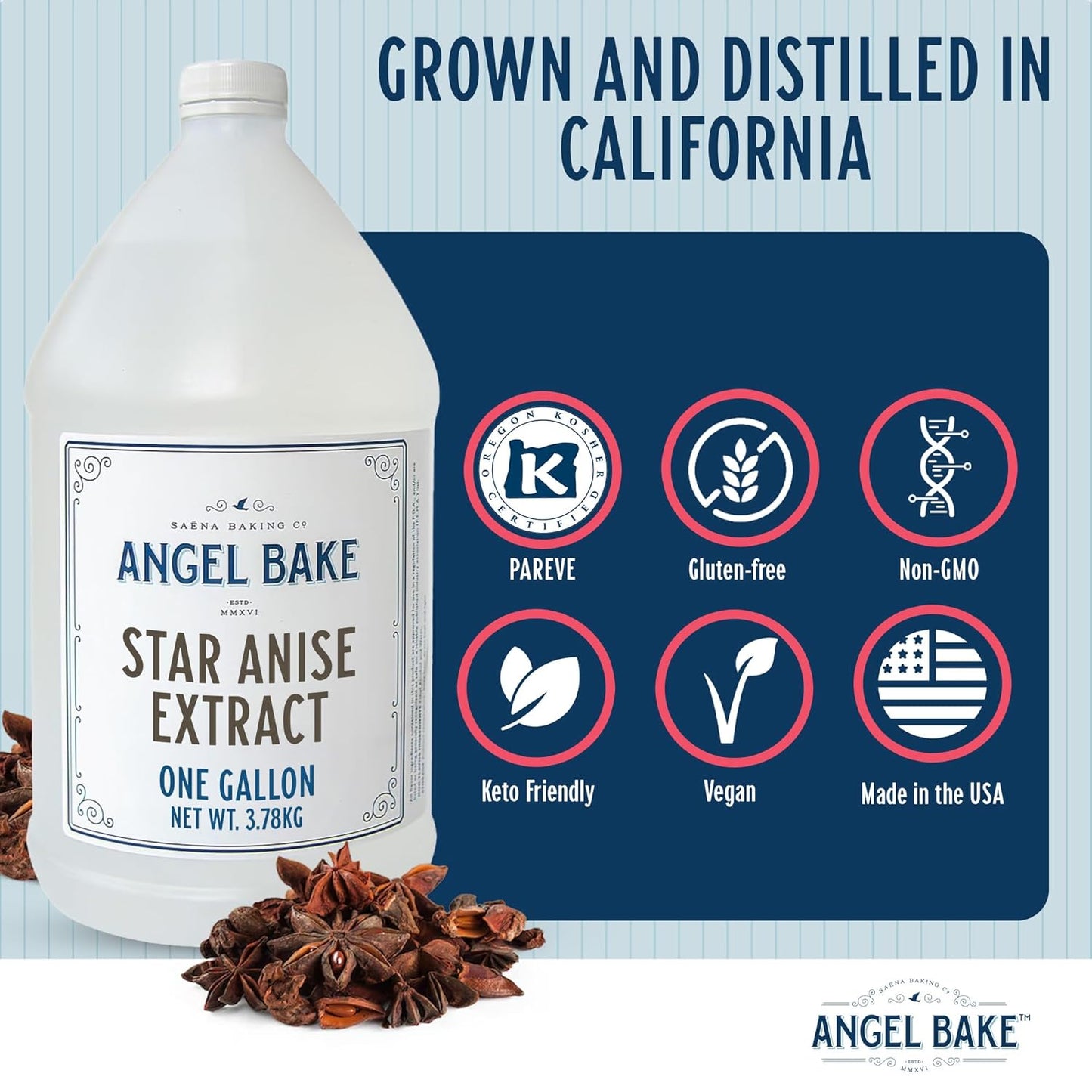 Pure Star Anise Extract, 1 Gallon - Natural Essence for Beverage Formulations, Bulk Manufacturing, Professional Food Developers - Kosher Certified, Vegan, Gluten-Free, Keto Friendly