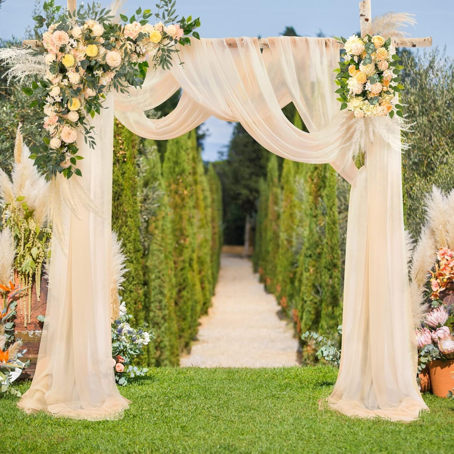 Champagne Arch Drapes for Wedding Arch Draping Fabric 2 Panel Sheer Backdrop Curtain for Ceremony Bridal Party Decor 6 Yards 19Ft Length x 28" Width