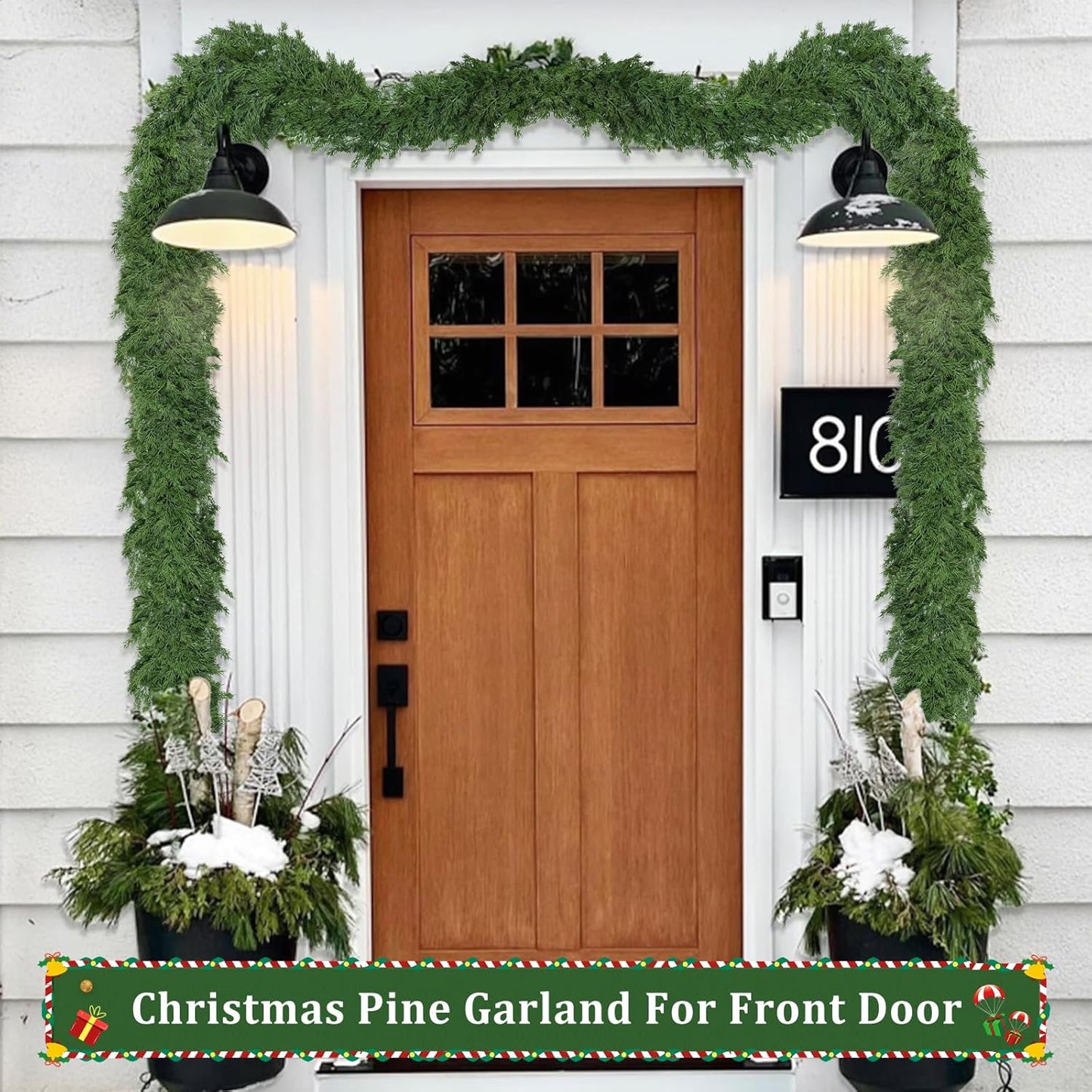 9ft Christmas Cedar Garland, Real Touch Pine Garland, Realistic Cypress Garlands Christmas Decorations for Mantel, Table, Stairs, Porch - Indoor Outdoor Xmas Holiday Decor