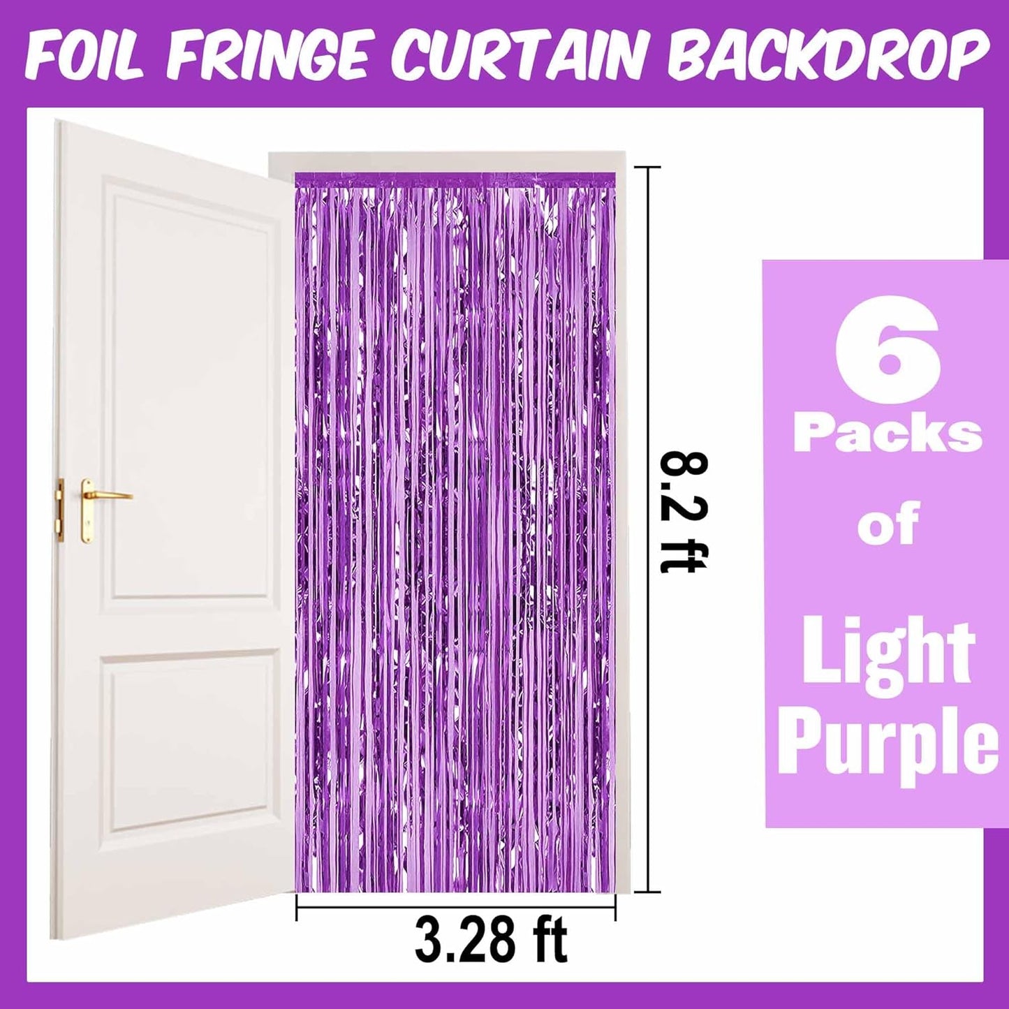 6 Pack Light Purple Foil Fringe Curtains Backdrop, 3.28 x 8.2 Ft Metallic Streamers Tinsel Curtains Background for Photo Booth, Birthday, Weddings, Carnivals, Graduation, Themed Party Decorations