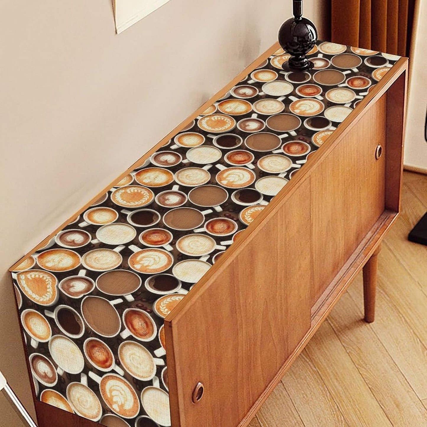 Coffee Theme Table Runner, Farmhouse Coffee Cup Latte Cappuccino Tea Party Rustic Cafe Table Center Decor for Home Kitchen Dining Patio Holiday Party Indoor Outdoor Table Decorations,13"x72" Inch