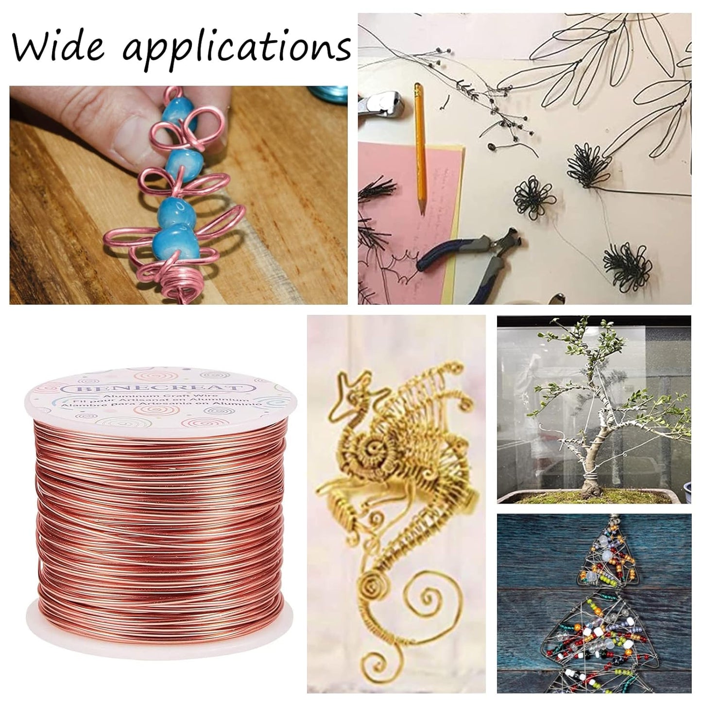 BENECREAT 12 17 18 Gauge Aluminum Wire (17 Gauge,380FT) Anodized Jewelry Craft Making Beading Floral Colored Aluminum Craft Wire - Black