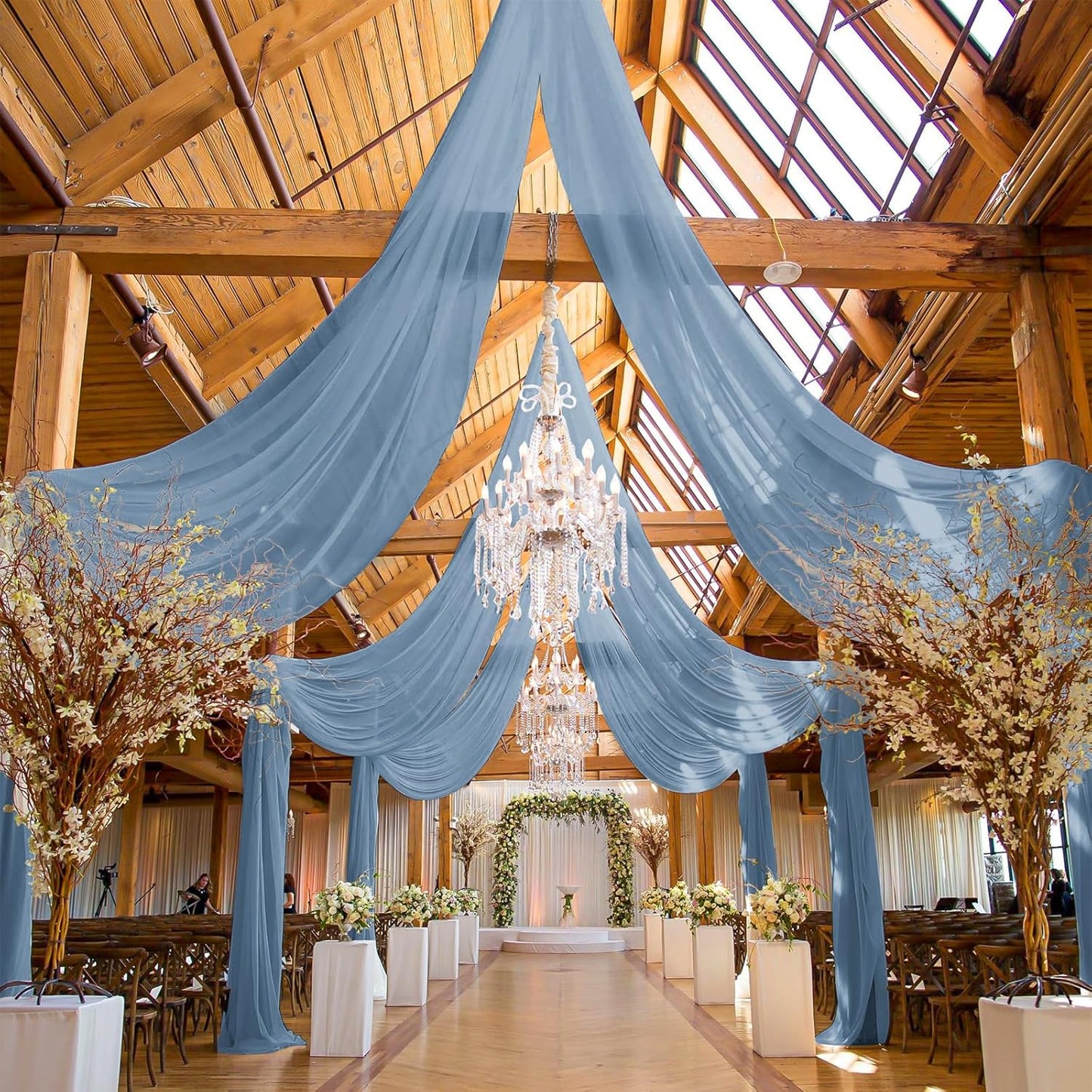 6 Panels Dusty Blue Ceiling Drapes for Wedding, 5ftx20ft Ceiling Drapes Cheesecloth Sheer Fabric Curtain Wedding Arch Draping Fabric Romantic Ceilings Decorations for Weddings Party Ceremony Stage