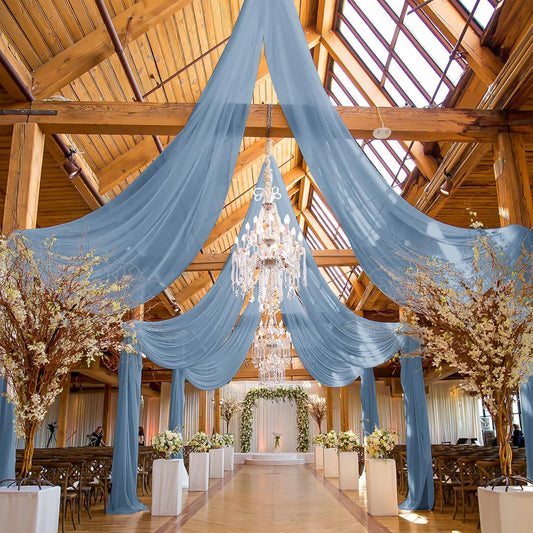6 Panels Dusty Blue Ceiling Drapes for Wedding, 5ftx30ft Ceiling Drapes Cheesecloth Sheer Fabric Curtain Wedding Arch Draping Fabric Romantic Ceilings Decorations for Weddings Party Ceremony Stage