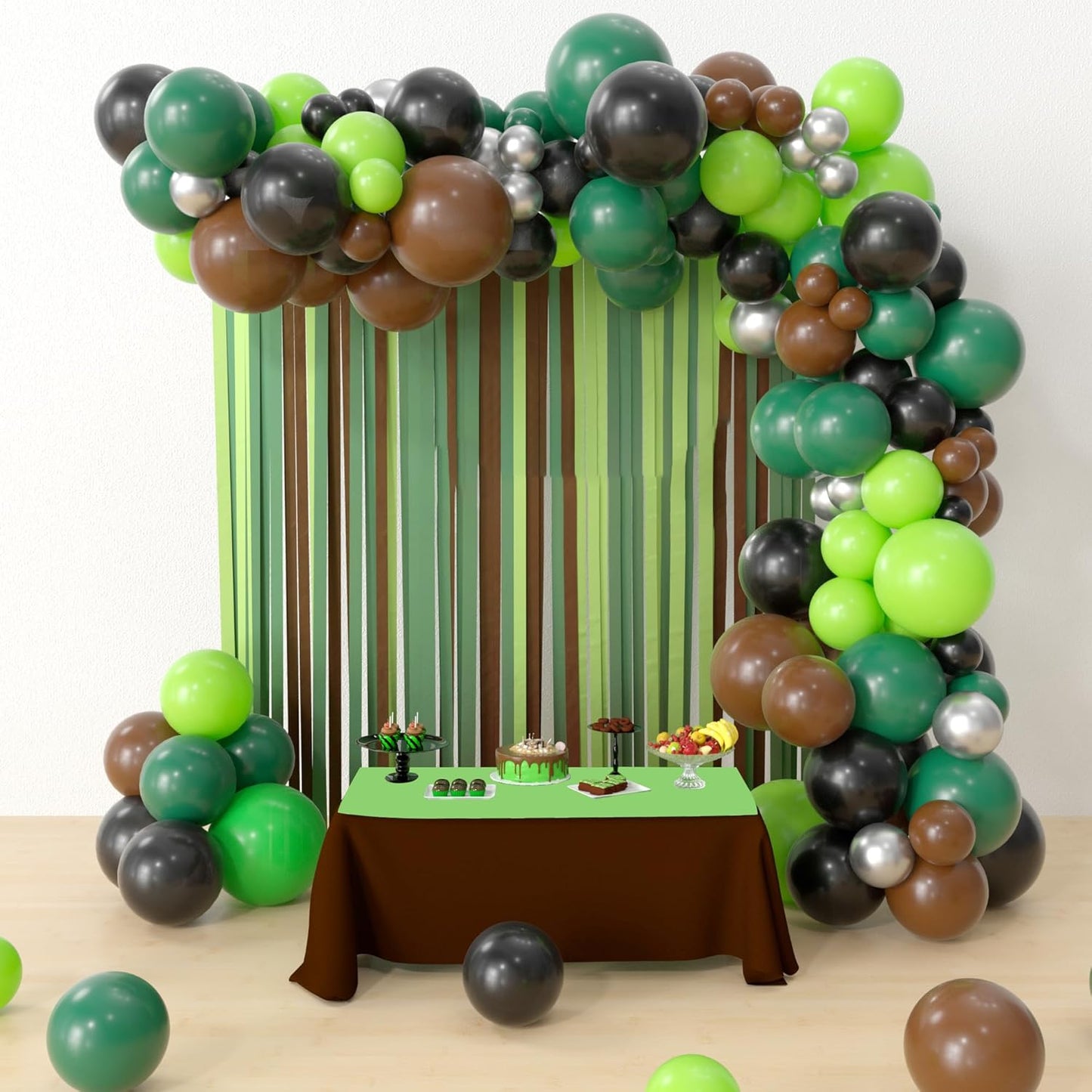 HYOWCH Video Game Party Supplies, 115Pcs Video Game Birthday Party Balloon Arch, Black Green Brown Balloon Garland Arch Decorations Birthday Backdrop