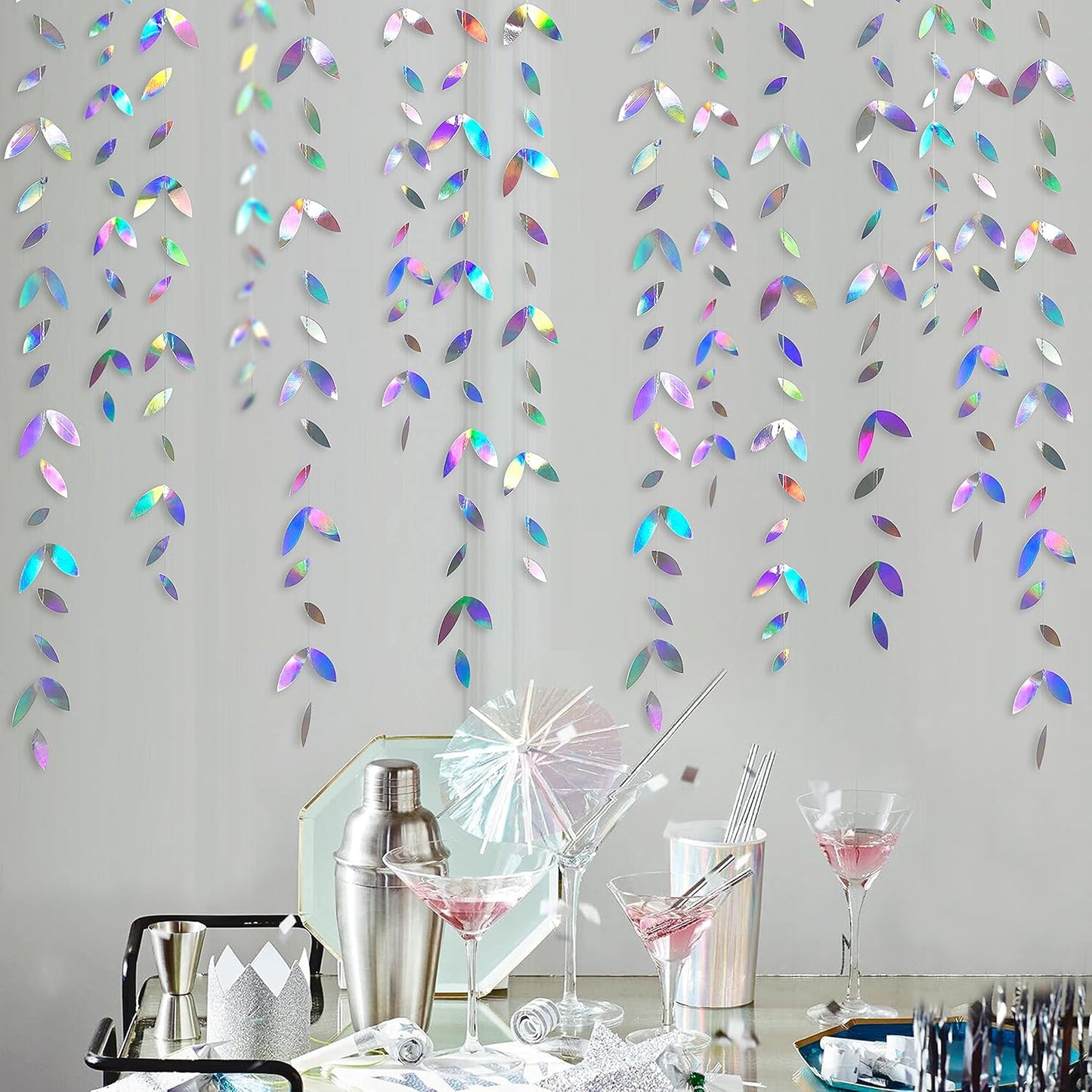 52Ft Iridescent Leaf Garland Holographic Paper Colorful Hanging Leaves Streamer Banner for Birthday Baby Shower Wedding Engagement Bridal Shower Bachelorette Holiday Euphoria Party Decoration Supplies