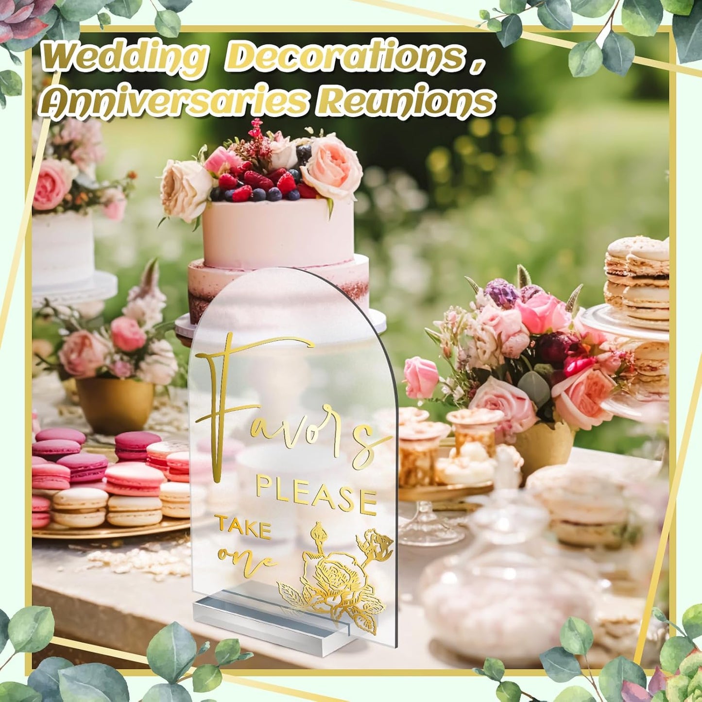 Chunful 4 Pcs Clear Acrylic Wedding Sign with Stand for Ceremony Reception 5" x 7" Guest Book Cards and Gifts In Loving Memory Favors Please Take One Table Sign for Wedding(Shiny Gold,Classic Style)