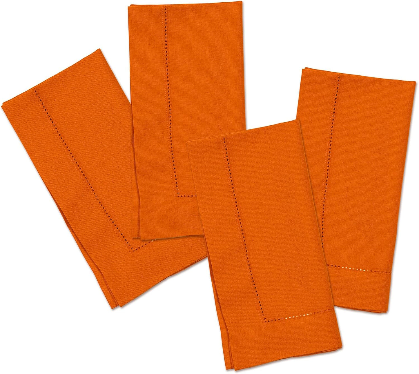 Cotton Linen Dinner Napkin Set of 4 – Hemstitch Pumpkin Cloth Dinner Napkin-20 x 20 Inch – Washable Fabric for Fall, Halloween, Thanksgiving, Everyday Dining & Décor – Serena