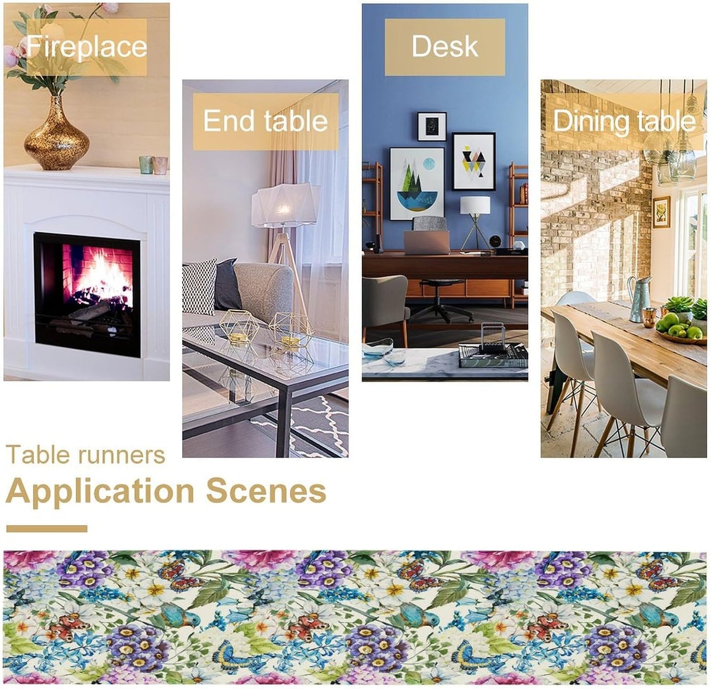 Brown Bird Floral Table Runner Spring Flower Kitchen Table Decoration Suitable for Family Dinner Decoration 13x36 Inch