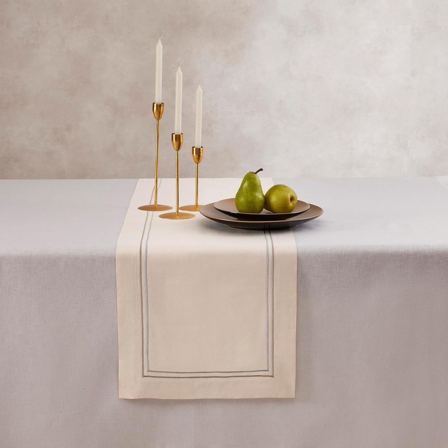 Cotton Linen Table Runner 90 Inches Long – Summer Beige Table Runner 14 x 90 Inch – Washable Fabric Farmhouse Runner Line Embroidery – Wedding Decoration, Git