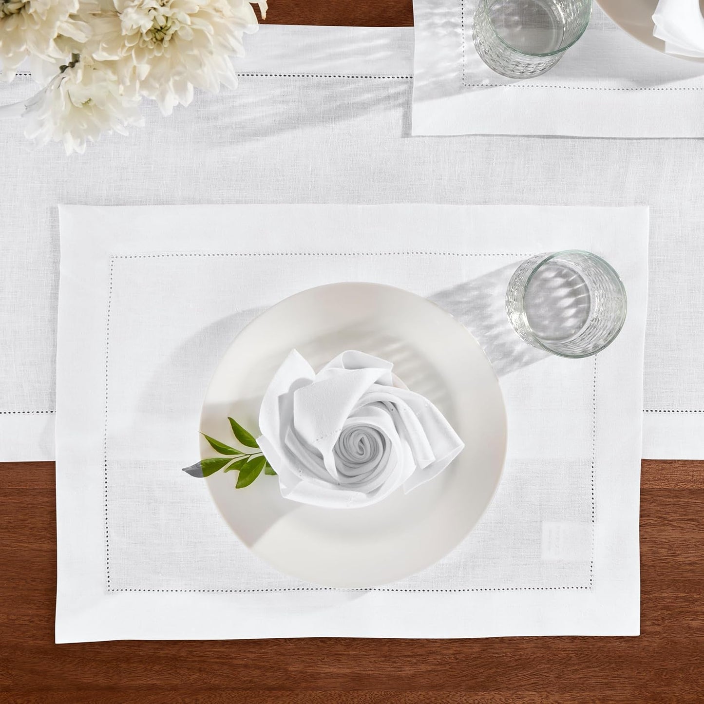 Linen Table Runner 90 inches Long – Medium Weight Hemstitch 100% Pure Linen Off White Dining Table Runner 14 x 90 Inch for Spring, Summer, Wedding Decorations, Gift – Azure