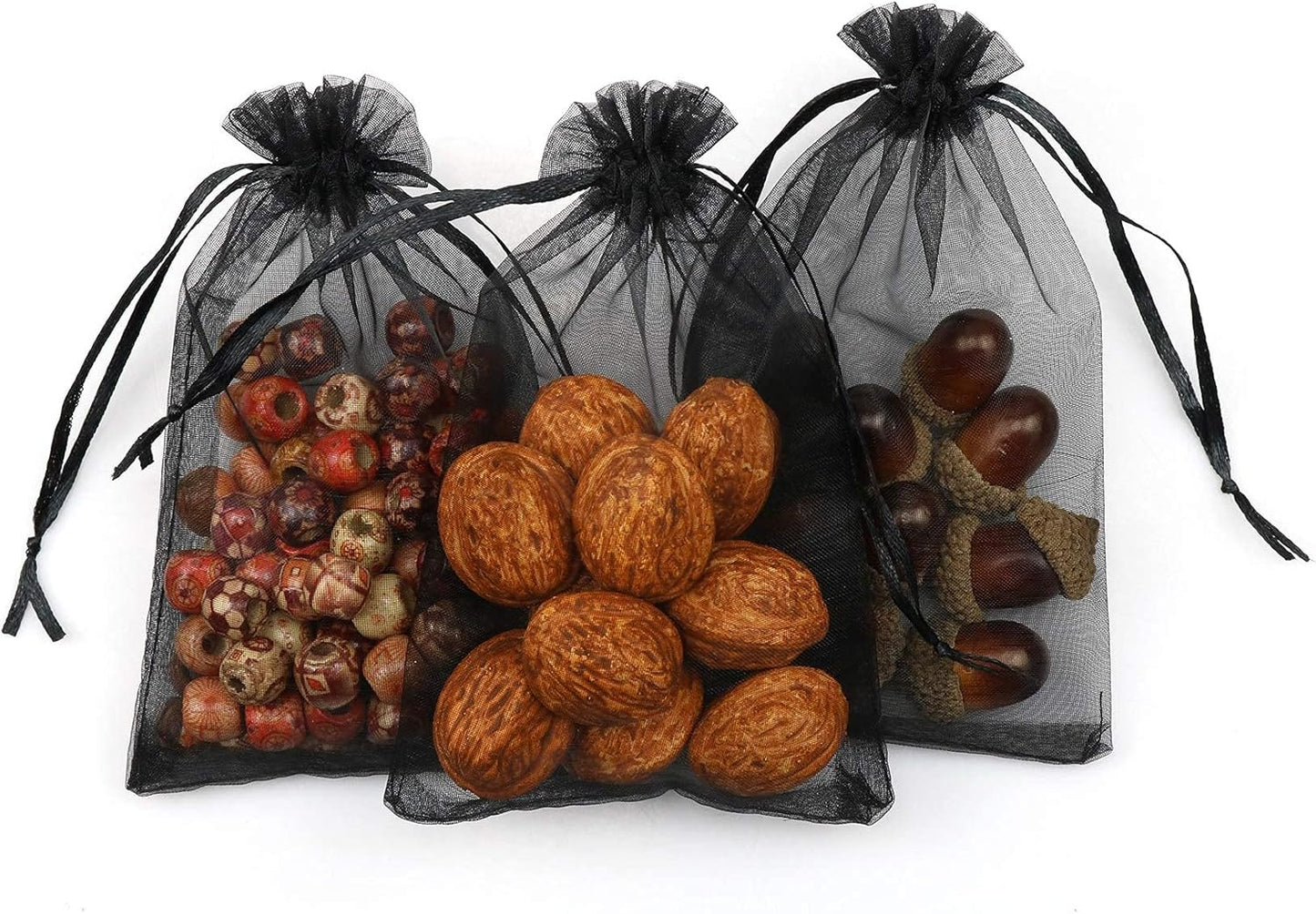 ANZNKU 50 Pack Black Organza Bags, 4 x 6 Inch Small Mesh Bags Drawstring Gift Pouches for Candy Jewelry Halloween Wedding Party Favor Christmas