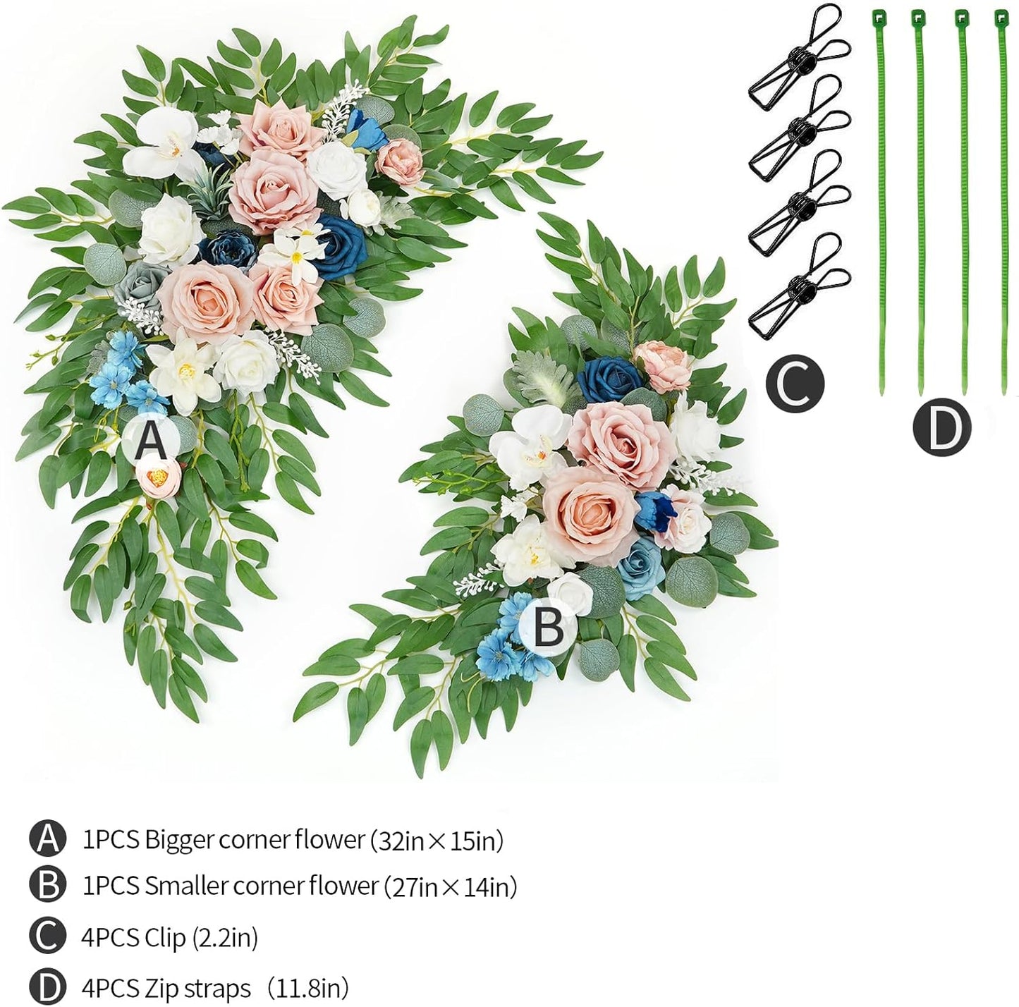 Artificial Wedding Arch Flowers Kit(Pack of 2) for Wedding Arch, Bridal Shower, Ceremony and Reception Backdrop Decoration (Misty Rose and Navy Blue)