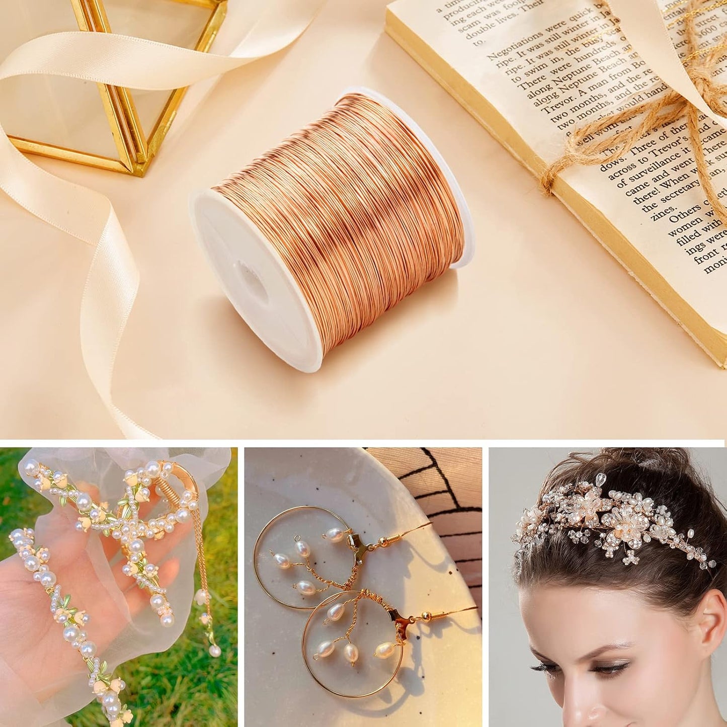 [328 Feet]28 Gauge Craft Wire Jewelry Wire 100M/0.3mm Rose Gold Plated Thin Brass Wire Soft Metal Wire Bulk for Jewelry Making