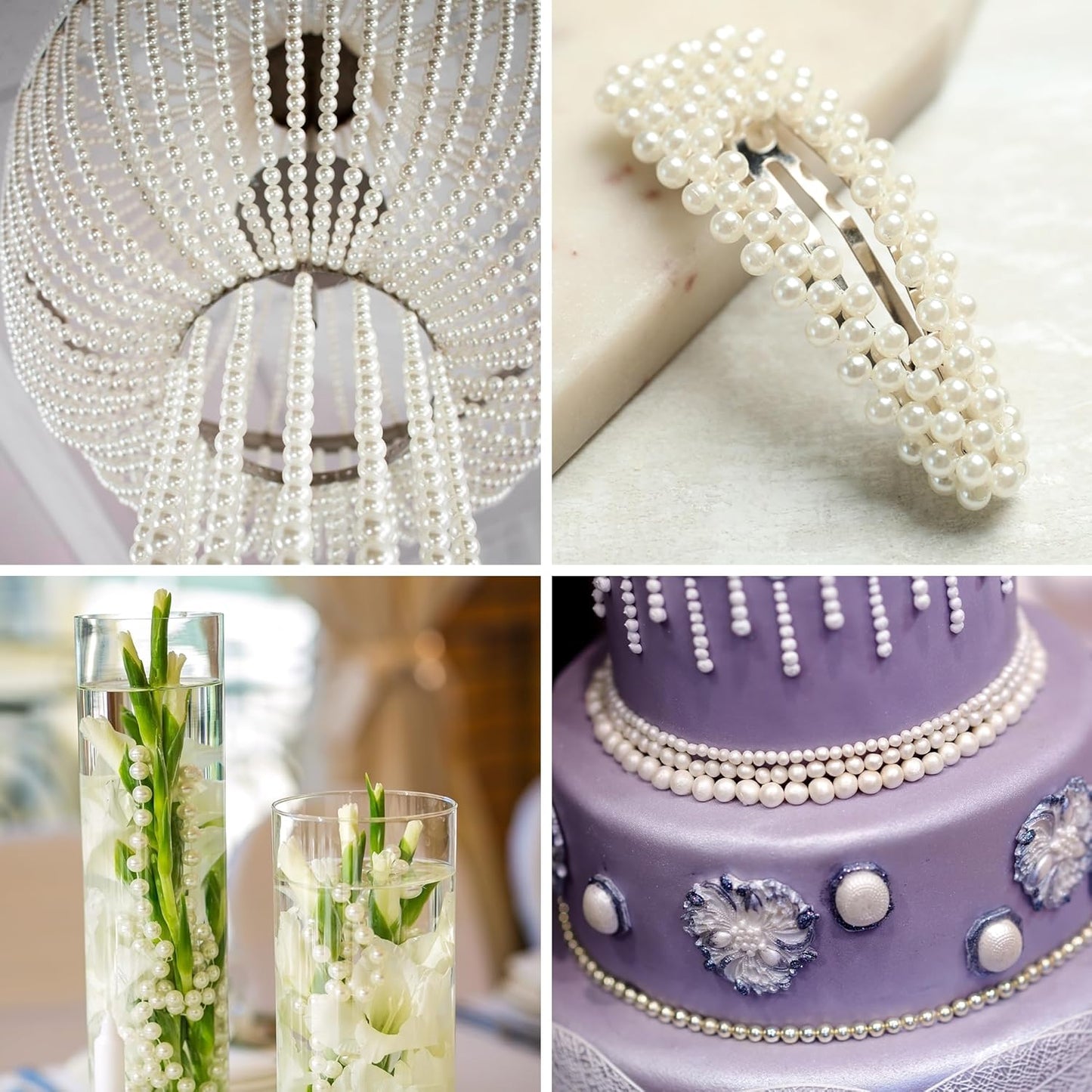 Mandala Crafts 4mm Faux Teal Pearl Beads Roll - 44 Yards Strand of Fake Pearls Chain Garlands Spool String for Christmas Tree, Wedding, Party, Vases, DIY Decoration