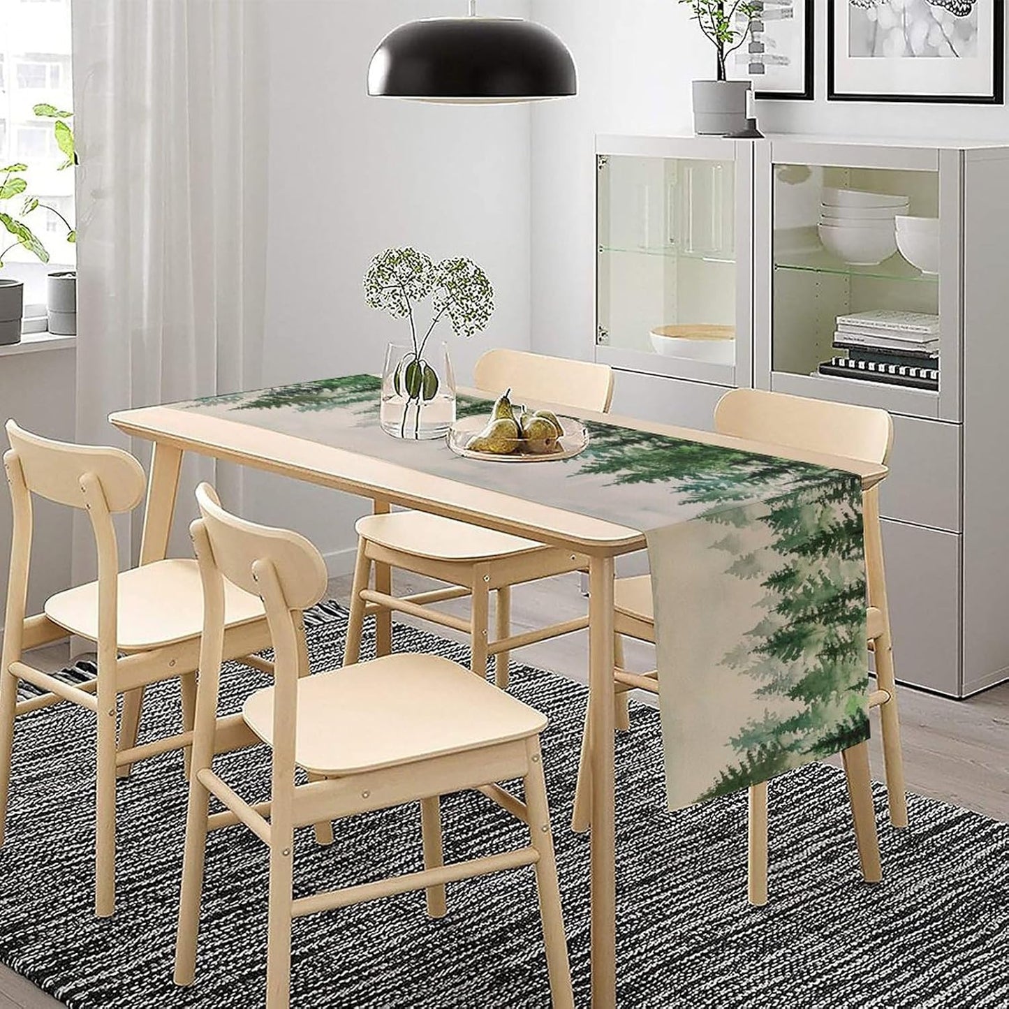 Foggy Forest Table Runner,Green Forest Natural Landscape Table Runner for Kitchen Dining Table Home Party Decoration 13x120 Inch