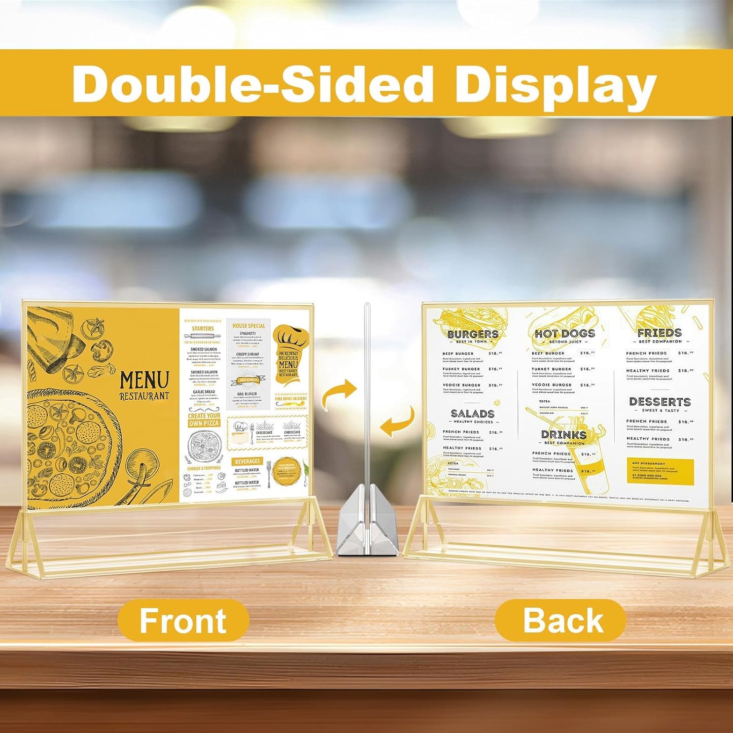EHWINE 12 Pack Acrylic Sign Holder 8.5 x 11 Horizontal, Double-Sided Stand up Table Top Sign Holders, Gold Acrylic Picture Frame Menu Flyer Paper Holder Display Stand for Office Business Store Wedding Party