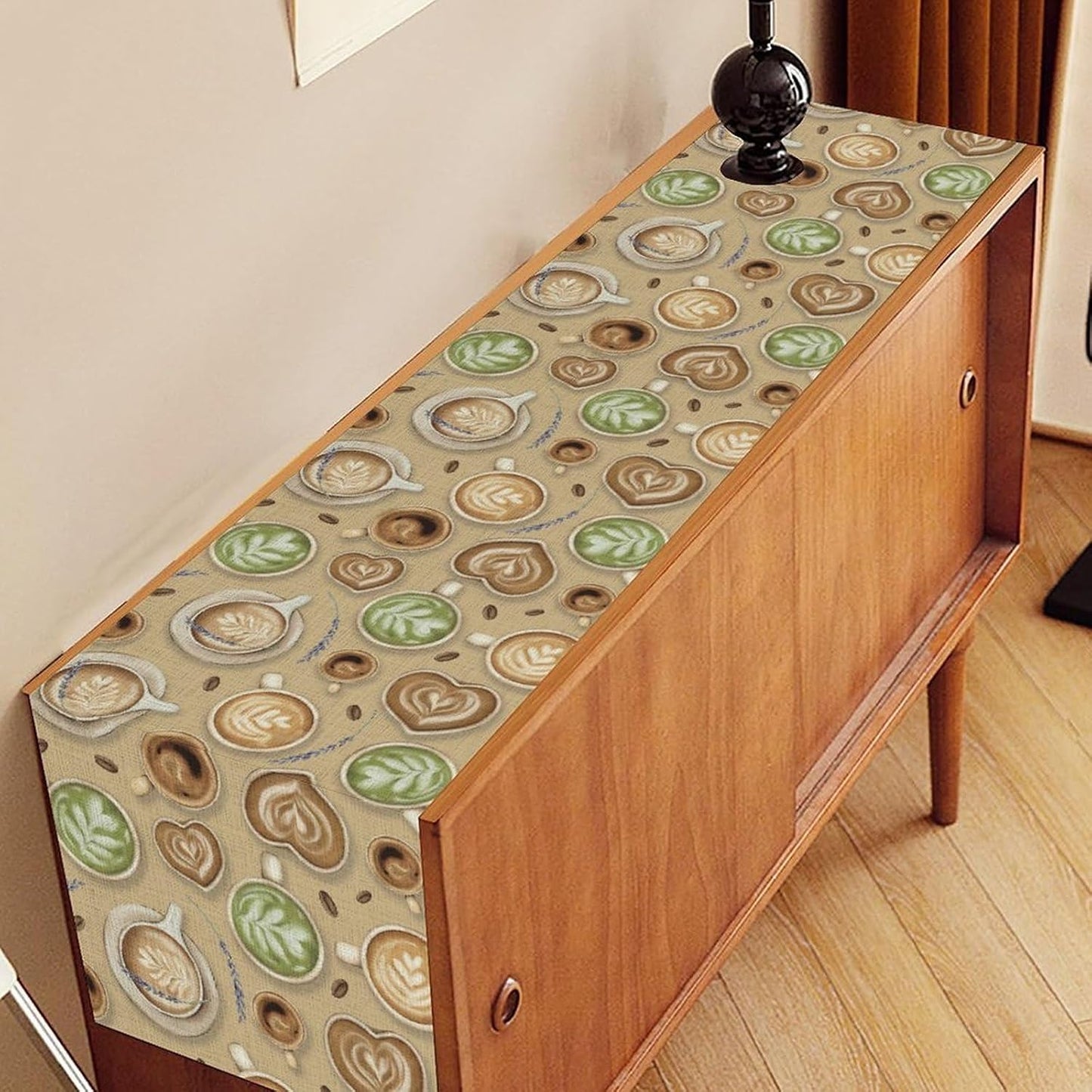 Coffee Theme Table Runner, Farmhouse Retro Brown Coffee Cup Tea Party Rustic Cafe Table Center Decor for Home Kitchen Dining Patio Holiday Party Indoor Outdoor Table Decorations,13"x108" Inch