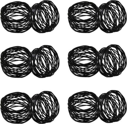 Handmade Round Mesh Black Napkin Rings Holder for Dinning Table Parties Everyday, Set of 12