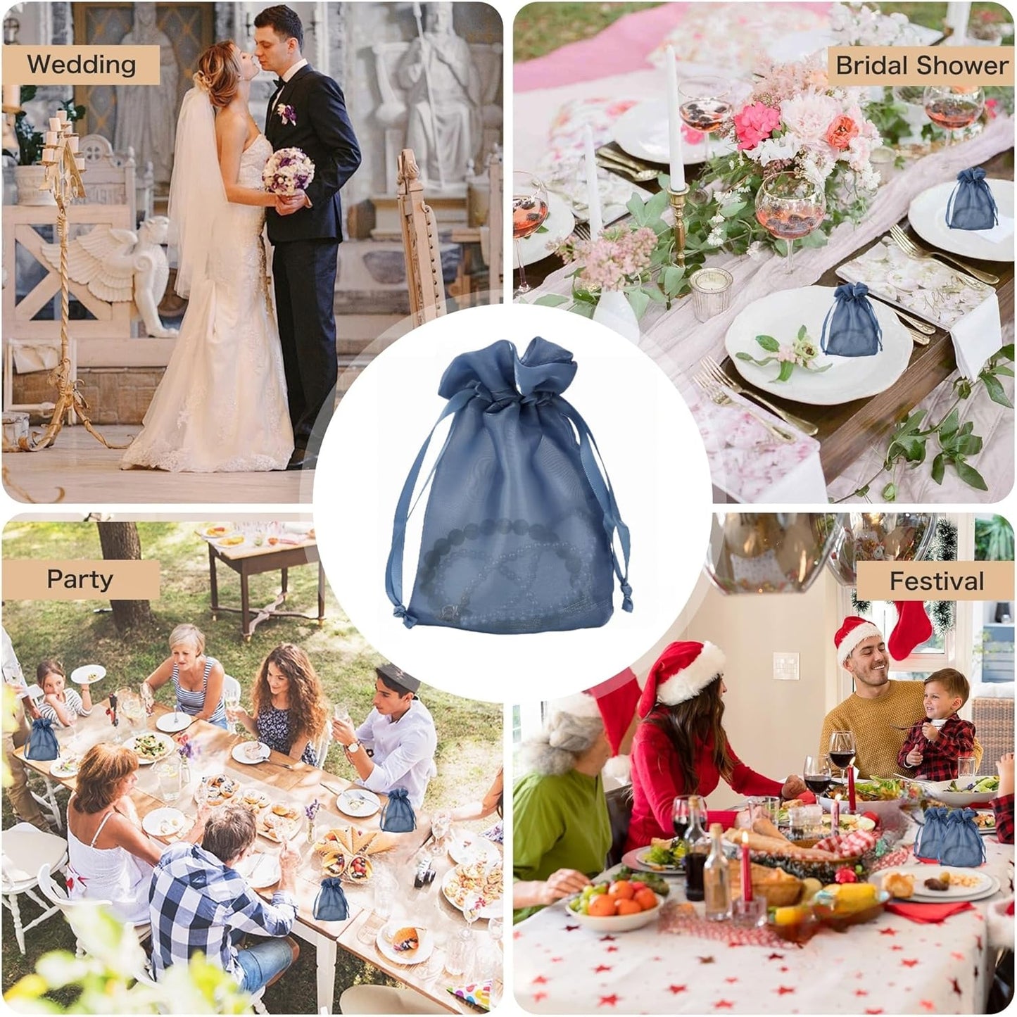 QIANF 20 Pcs Dark Blue Organza Bags 6X9 inch for Wedding Favors with Drawstring, Large Mesh Gift Bags Jewelry Pouch for Candy Bridal Shower Party Favor Baby Shower Christmas