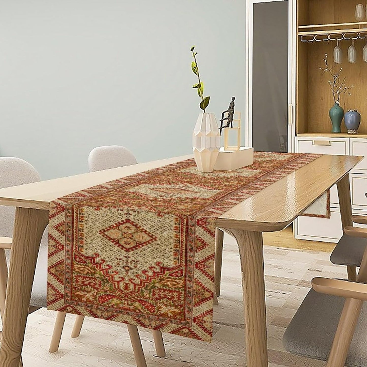 Boho Bohemia Style Orange Table Runner, Country Rustic Farmhouse Magical Abstract Print Pattern for Home Kitchen Table Decor Dining Coffee Room Garden Party Decor 13x120in