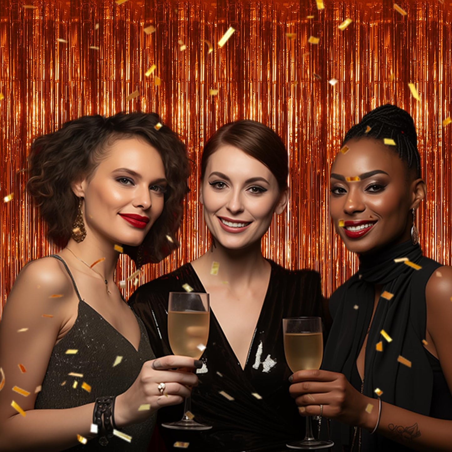 3 Pack Foil Fringe Backdrop - Bronze Shiny Tinsel Curtains for Party Decoration/Photo Booth Props - 3.3x8.2 FT Metallic Foil Backdrop for Birthday, Wedding, Graduation, Christmas.