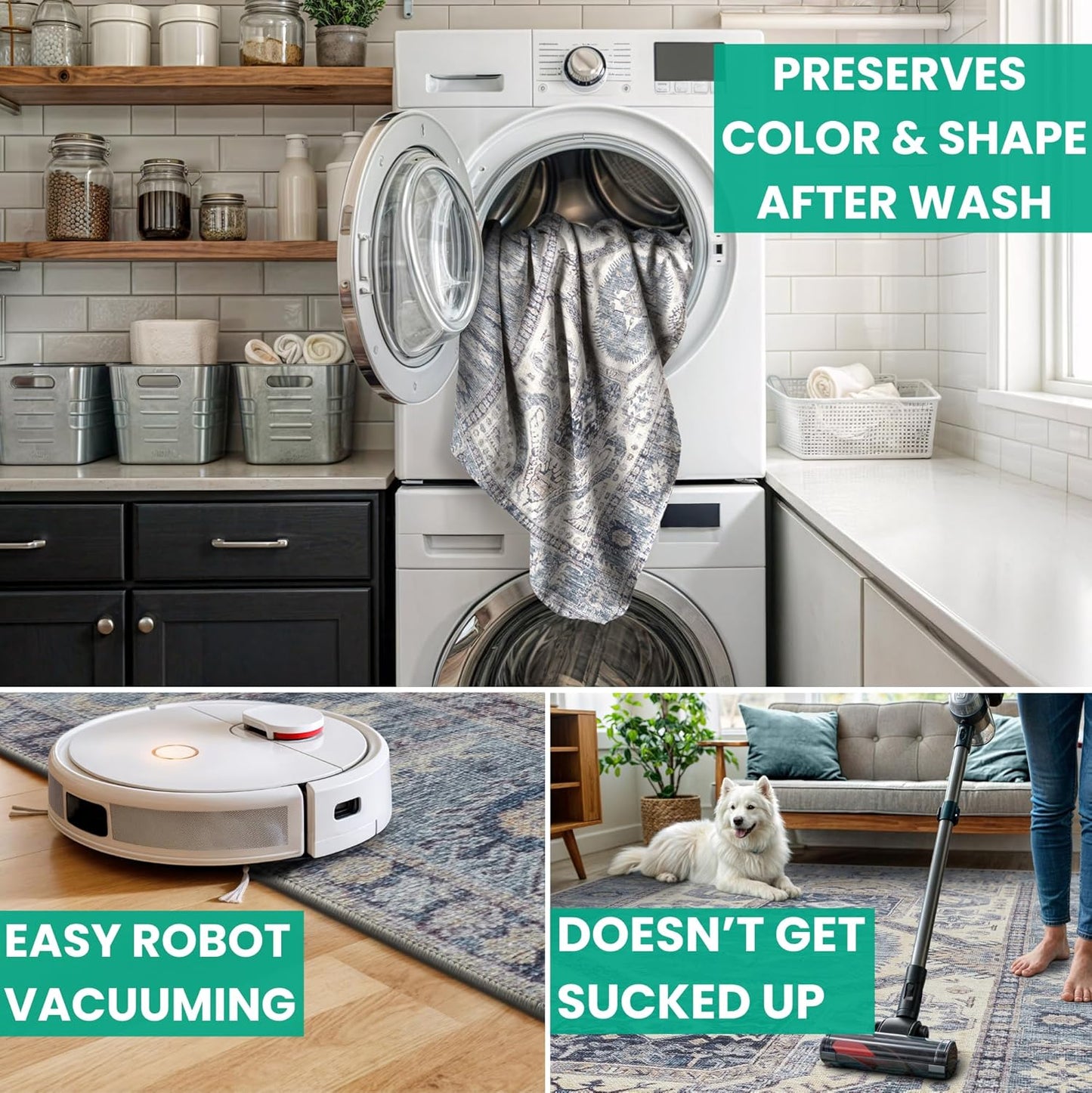 Bloom Rugs Washable Non-Slip 12 ft Runner - Blue/Beige Traditional Oriental Runner for Entryway, Hallway, Bathroom, and Kitchen - Exact Size: 2.5' x 12'