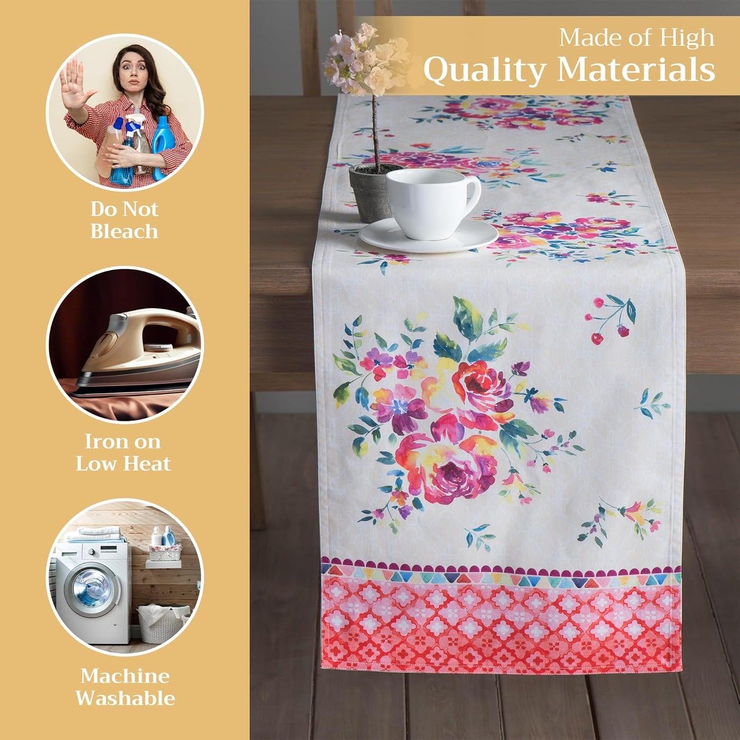 Maison d' Hermine Table Runner 100% Cotton Double Layer Table Runners 72 inches Long Decorative for Kitchen Dining Party Baby Shower Wedding Bridal Shower Spring Summer (Rose Garden, 14.50" x 72")