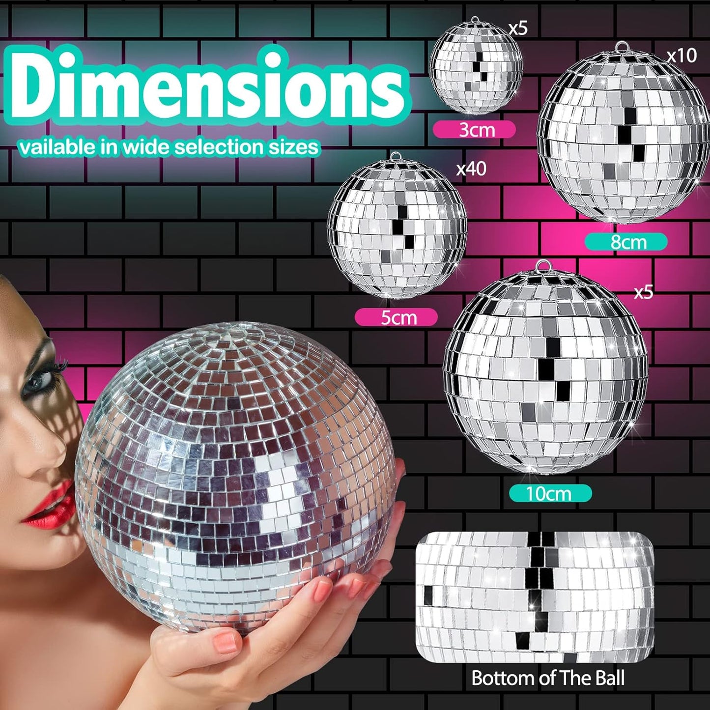 Funtery 100 Pcs Mirror Disco Balls Bulk Assorted Silver Hanging Disco Ball Decor for Home Wedding Birthday Dance Music 70 S Theme Party Christmas Tree Ornaments(1.2'', 2'', 3.2'', 4'')