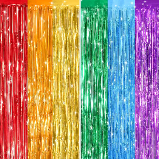 Keyali 2 Pack 3.3 * 8.3 ft Foil Curtain Metallic Tinsel Fringe Curtains Photo Booth Props Backdrop for Birthday Wedding Engagement Baby Shower Christmas Holiday Celebration Party，Rainbow