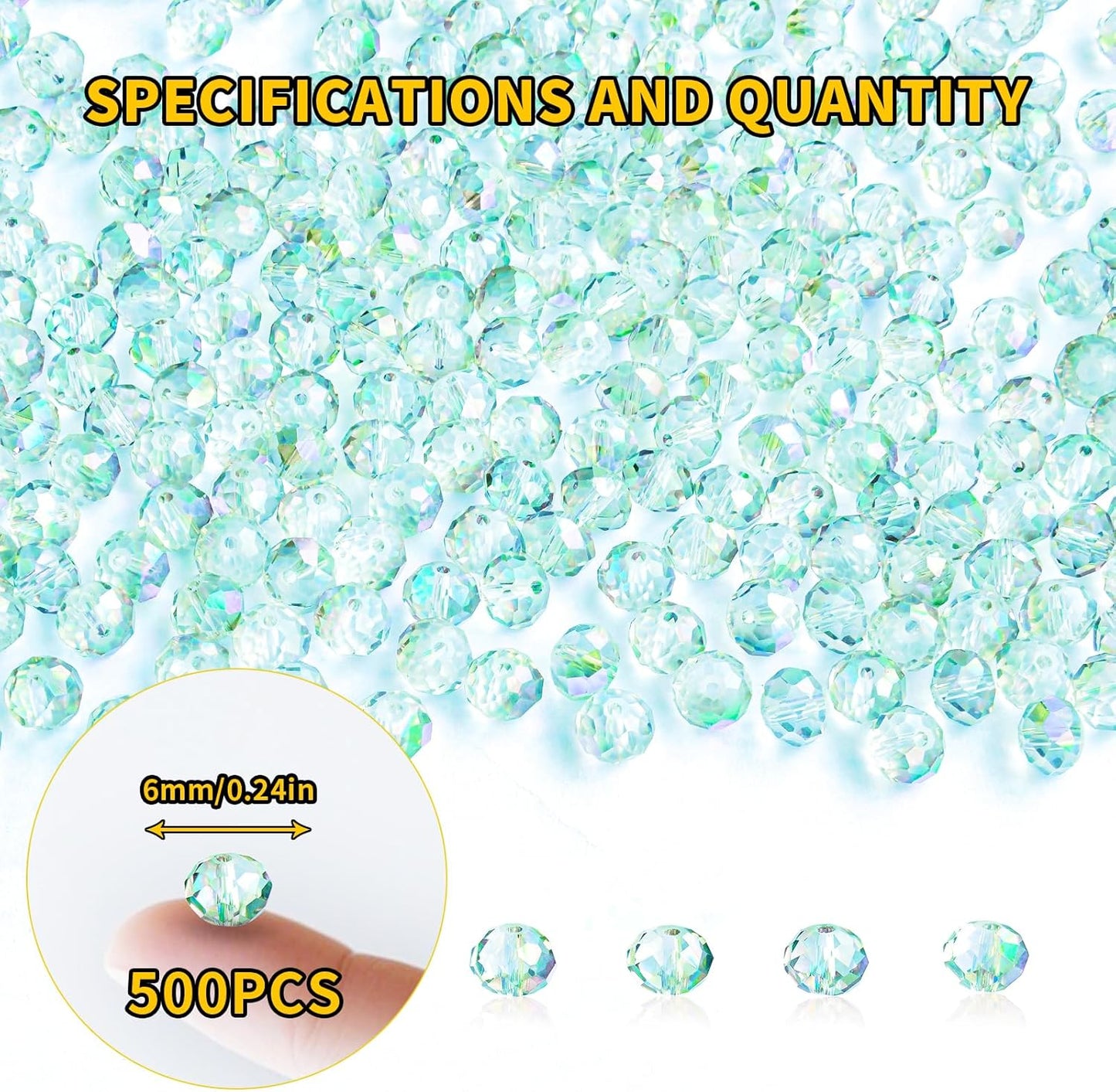 500Pcs 6mm Crystal Glass Beads for Jewelry Making Beads for Bracelets Necklace Pendants Making Supplies(Light Blue Green)