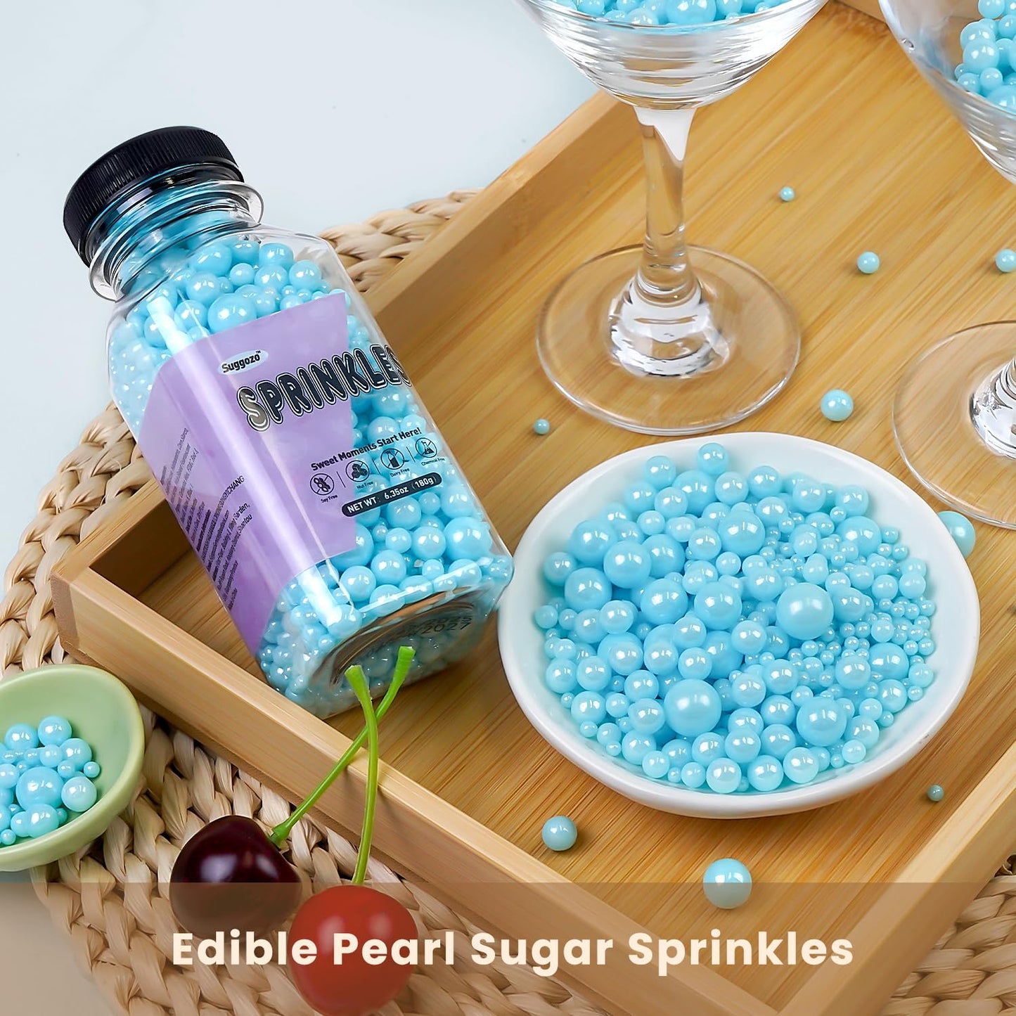 Edible Blue Pearl Sprinkles, Edible Sugar Sprinkles, Blue Pearls for Cake Decorating, Cupcake Toppers, Cake Decorations, Wedding Party Supplies, 180g/6.35oz