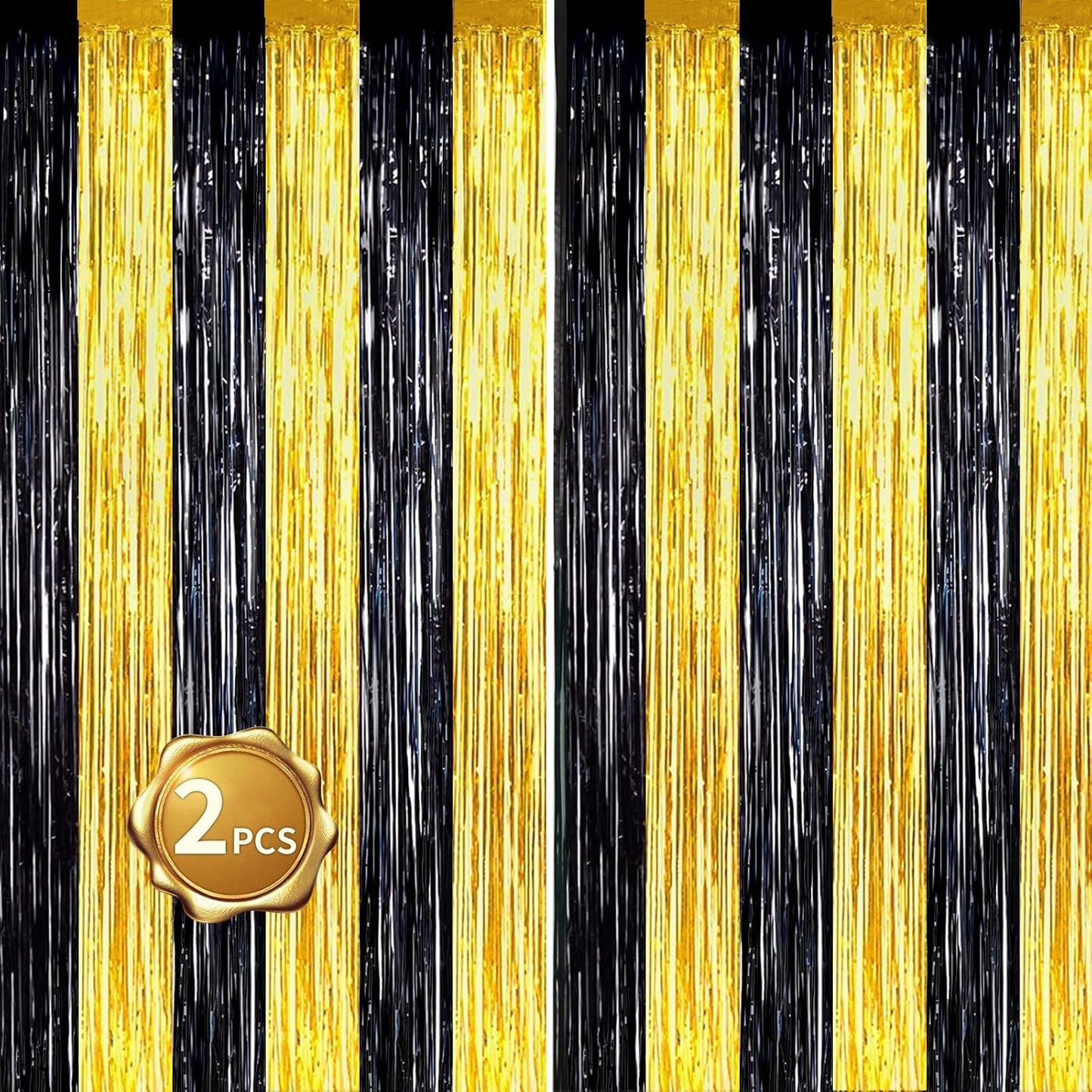 BEISHIDA 2Pcs Black Gold Door Streamers Congrats Grade 2025 Decoration Backdrop Foil Fringe Tinsel Party Streamers Curtains Backdrops Birthday Graduation New Year Party Decoations(3.28 ft x 6.56 ft)