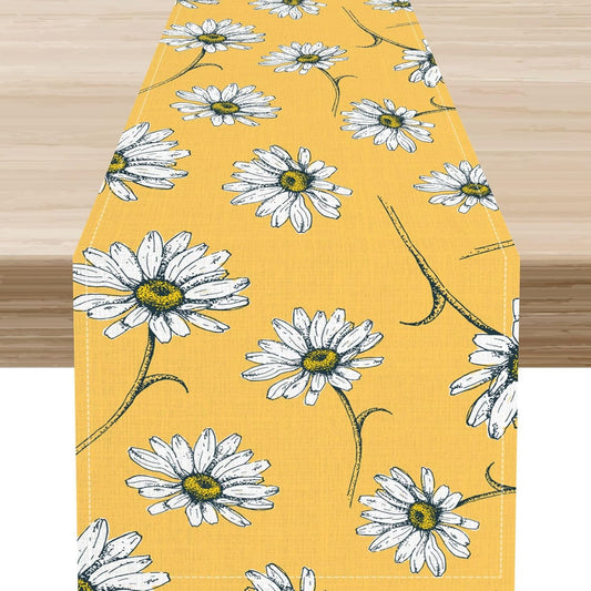 Farmhouse Table Runner, Rustic Wood Plank Spring Daisy Flower Retro Wooden Country Table Center Decor for Home Kitchen Dining Patio Holiday Party Indoor Outdoor Table Decorations, 13"x72" Inch