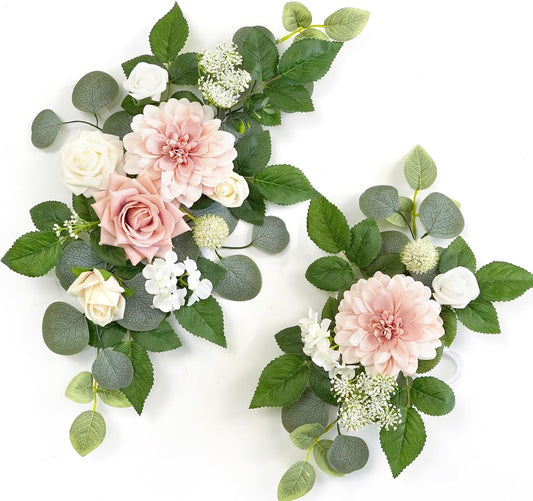 WEIERYUE(Pack of 2) Artificial Flowers Decorations,Artificial Arch Backdrop Garlandfor Ceremony Party Reception Entrance Welcome Easel Door Floral Decor Wall Home Entryway Outdoor(Ash Powder)