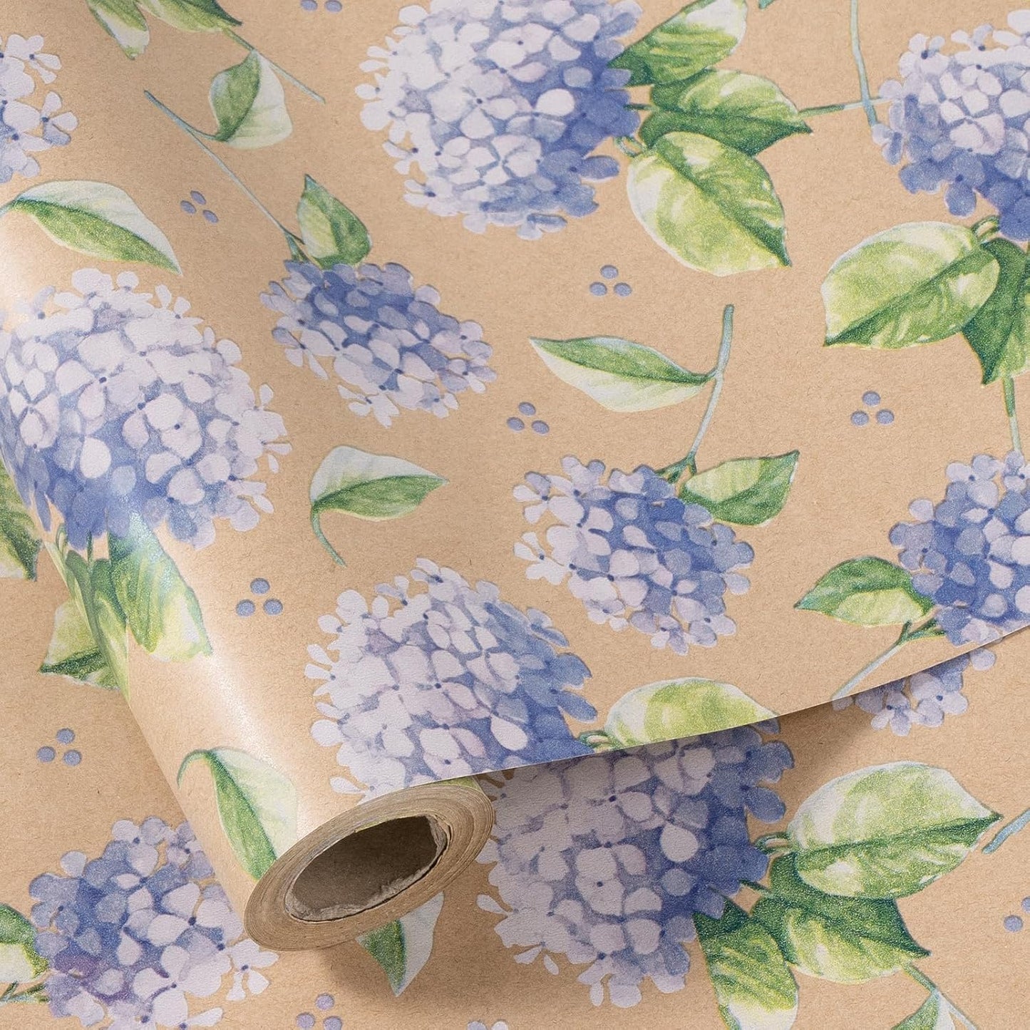 RUSPEPA 30" X 32.8' Hydrangea Wrapping Paper Large Kraft Paper Roll, Jumbo Roll, Purple Floral Kraft Gift Wrap for Women, Girl, Spring, Wedding and Mother's Day Celebration, 82 sq. ft
