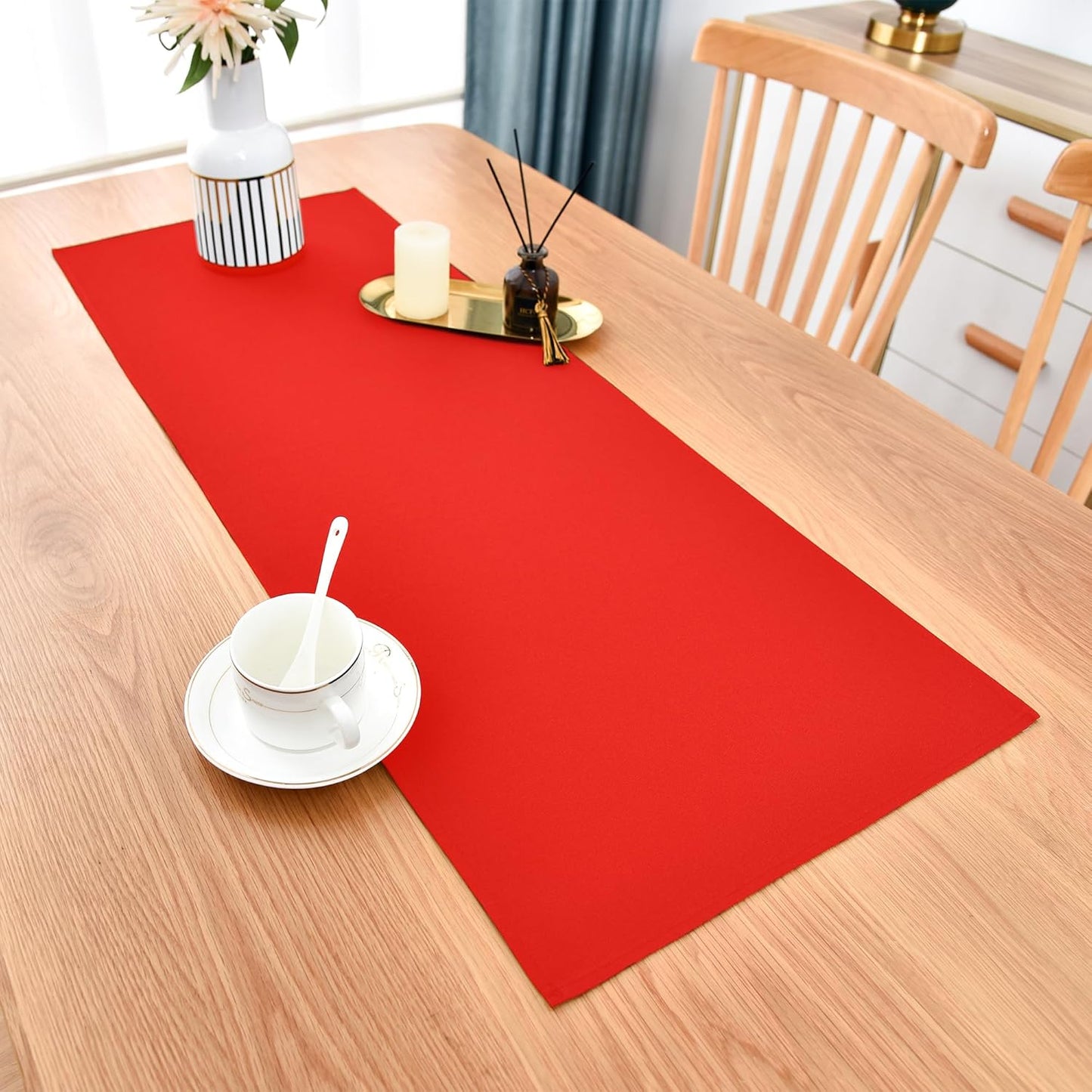 Farmhouse Red Table Runner Small Short Table Runners 36 Inches Coffee Table Runner for Dresser Living Room Bedroom Holiday Party Banquet 12X36 Inch