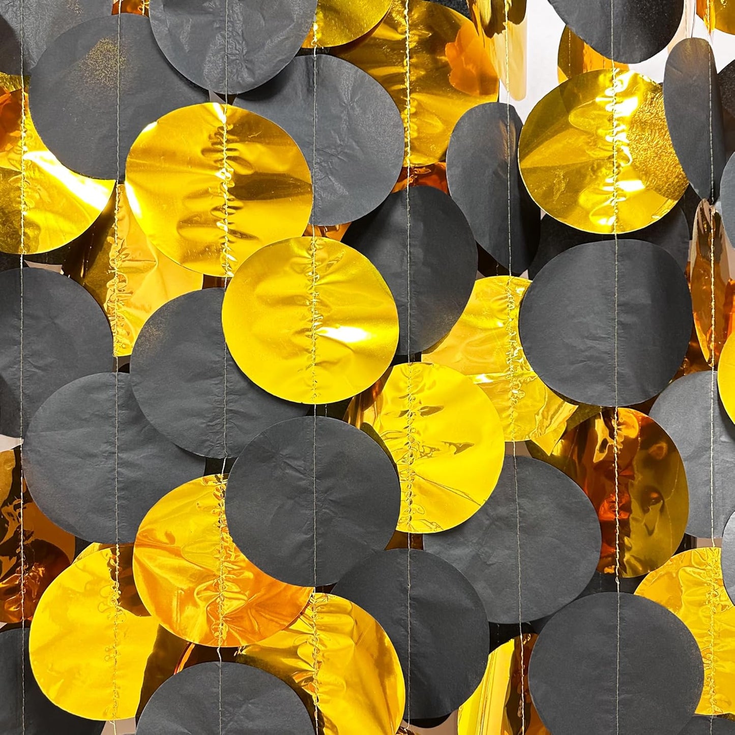 205Ft Black Gold Party Decorations Circle Dot Garland Backdrop Black Tissue Paper Gold Foil Polka Dot Streamer for Graduation Birthday Anniversary Halloween Christmas Holiday New Year Party Supplies