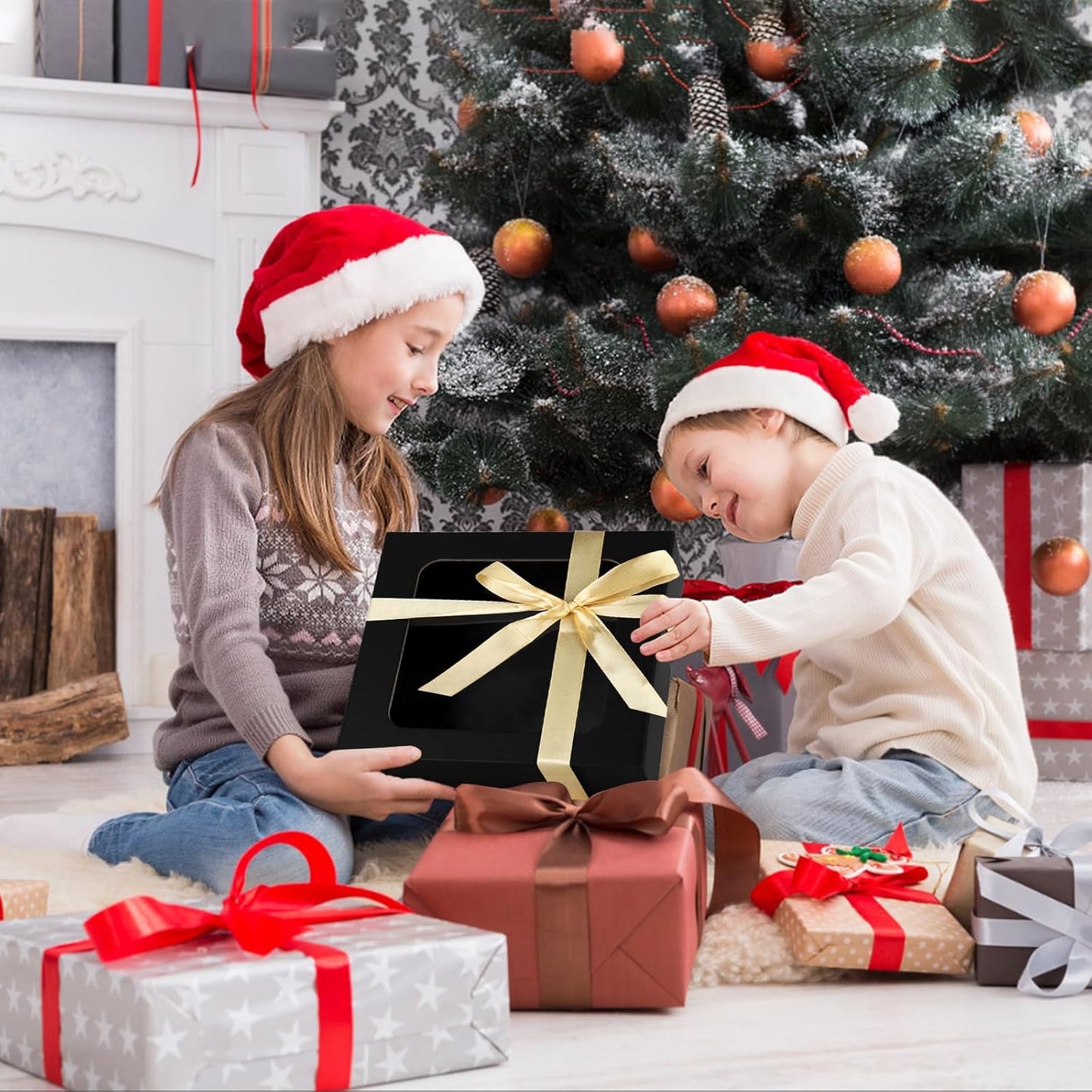 Black Gift Boxes with Window,7.5"x7.5"x3.1" Bridesmaid Boxe for Gift Giving,Birthday Gift Box with Magnetic,Closure Lid Gift Boxes for Presents,Cute Boxe,Luxury for Gift Packaging,Gift Box for Wrapping Gifts