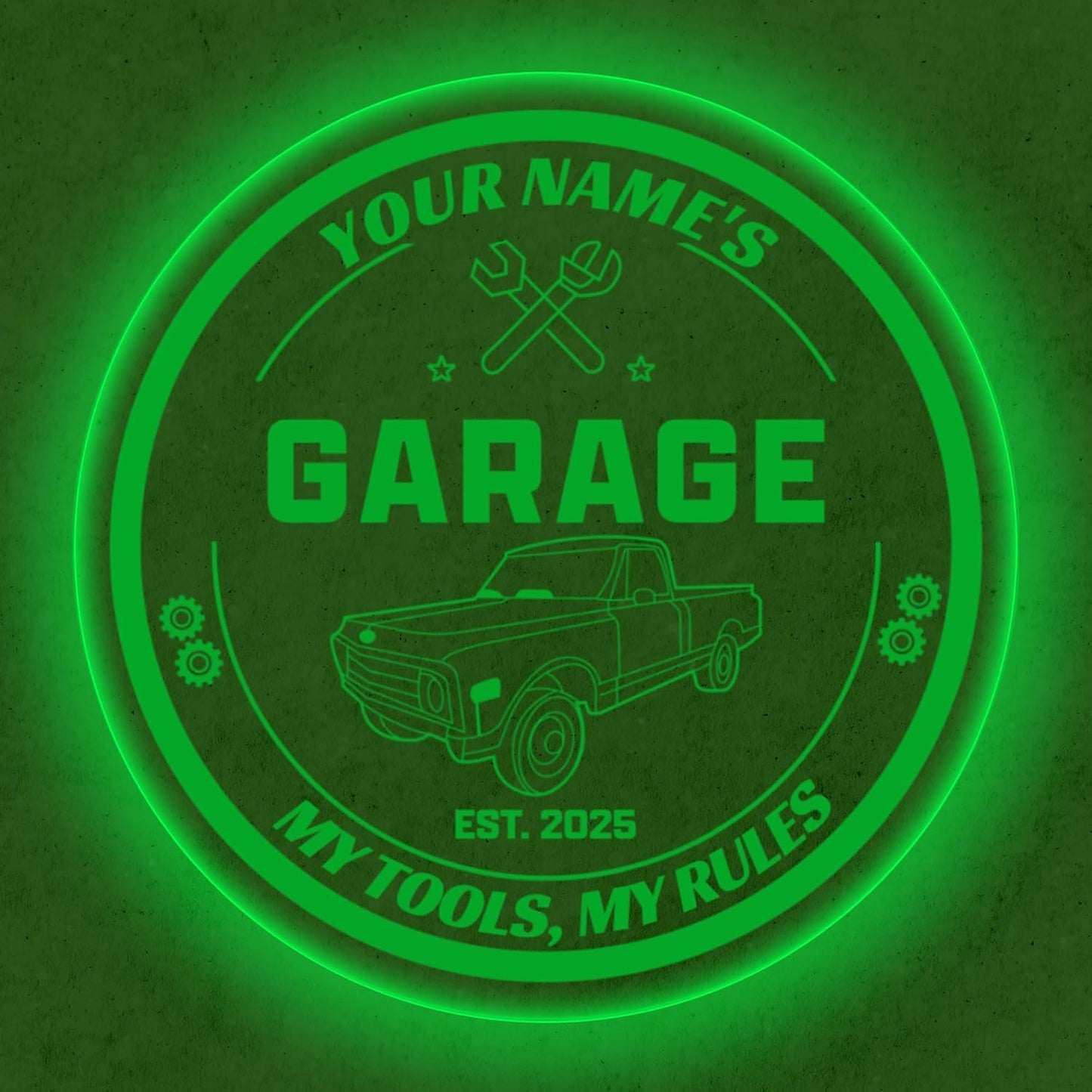 Custom Pickup Truck Garage Sign – Personalized LED Color Changing Acrylic Wall Decor for Garage, Workshop, or Man Cave (Garage 1, 12 INCHES)