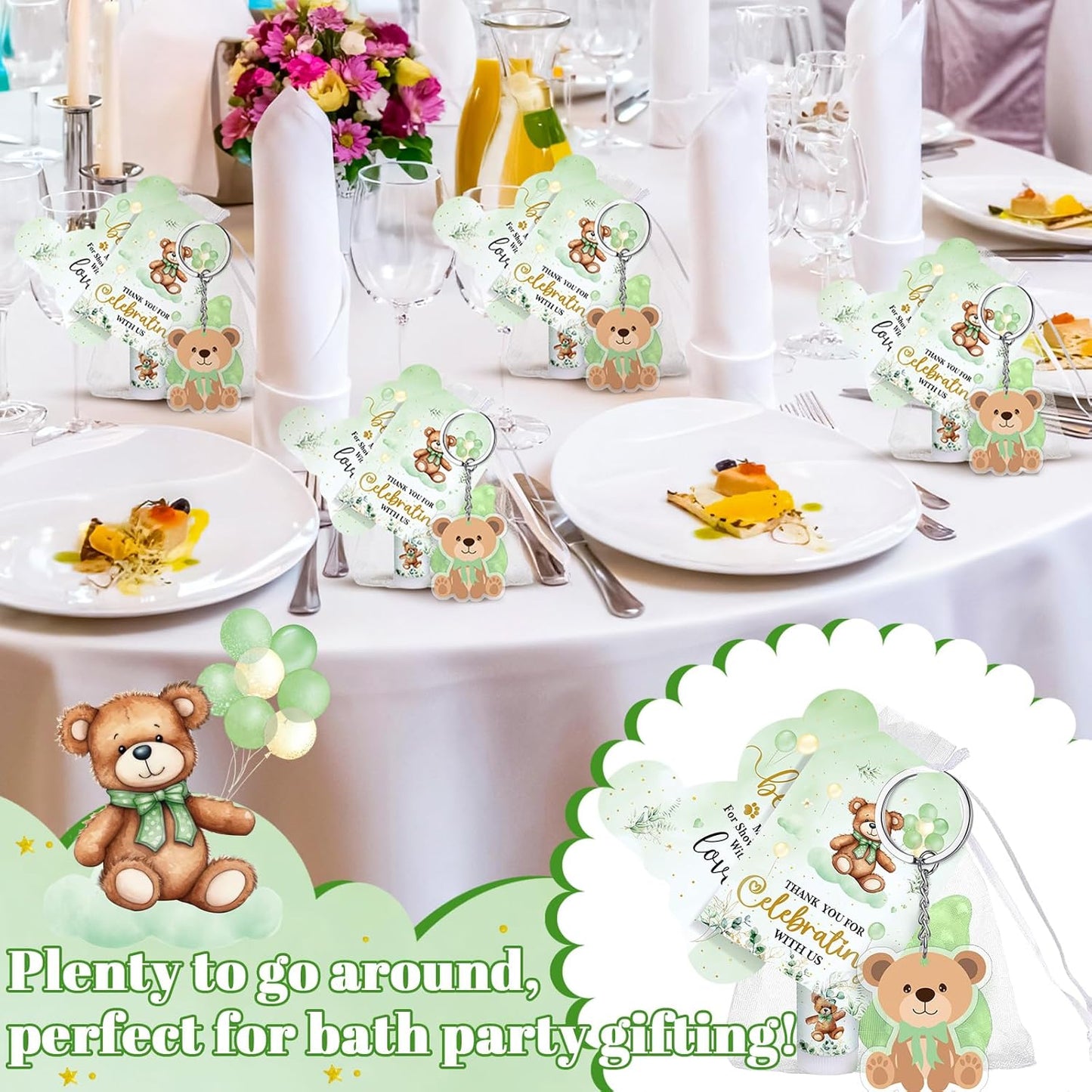 288 Baby Shower Favors Baby Shower Gifts Bulk Lip Balms Soaps Keychains Organza Bags Guest Appreciation Gift with Thank You Tags and Cards for Boys Girls Guest Gift(Green,Bear)